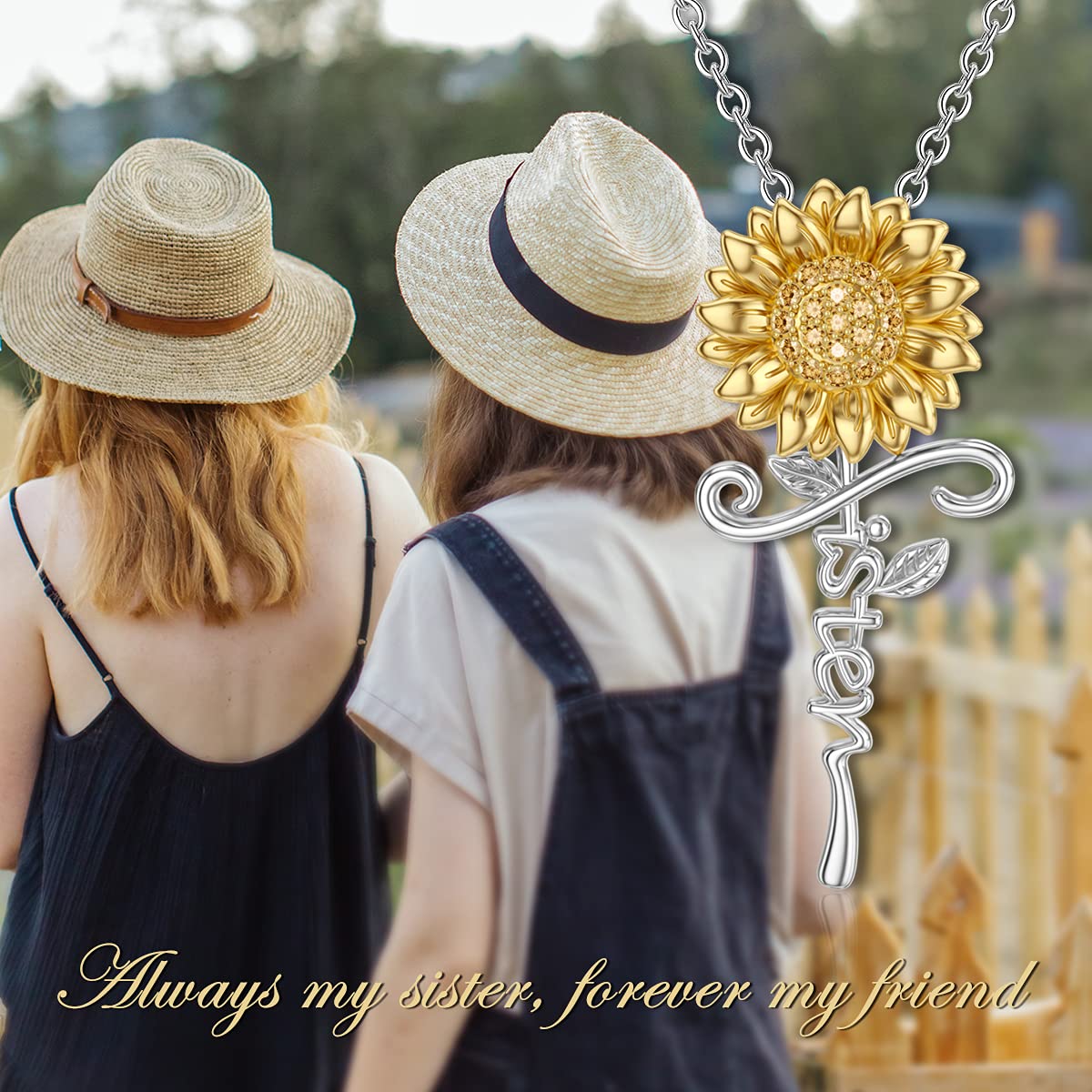 925 Sterling Silver Sunflower Rose Butterfly Lotus Necklace for Sister - Always My Sister Forever My Friend Pendant - Meaningful Jewelry Gift for Women - Perfect for Birthdays, Anniversaries & Sister Appreciation