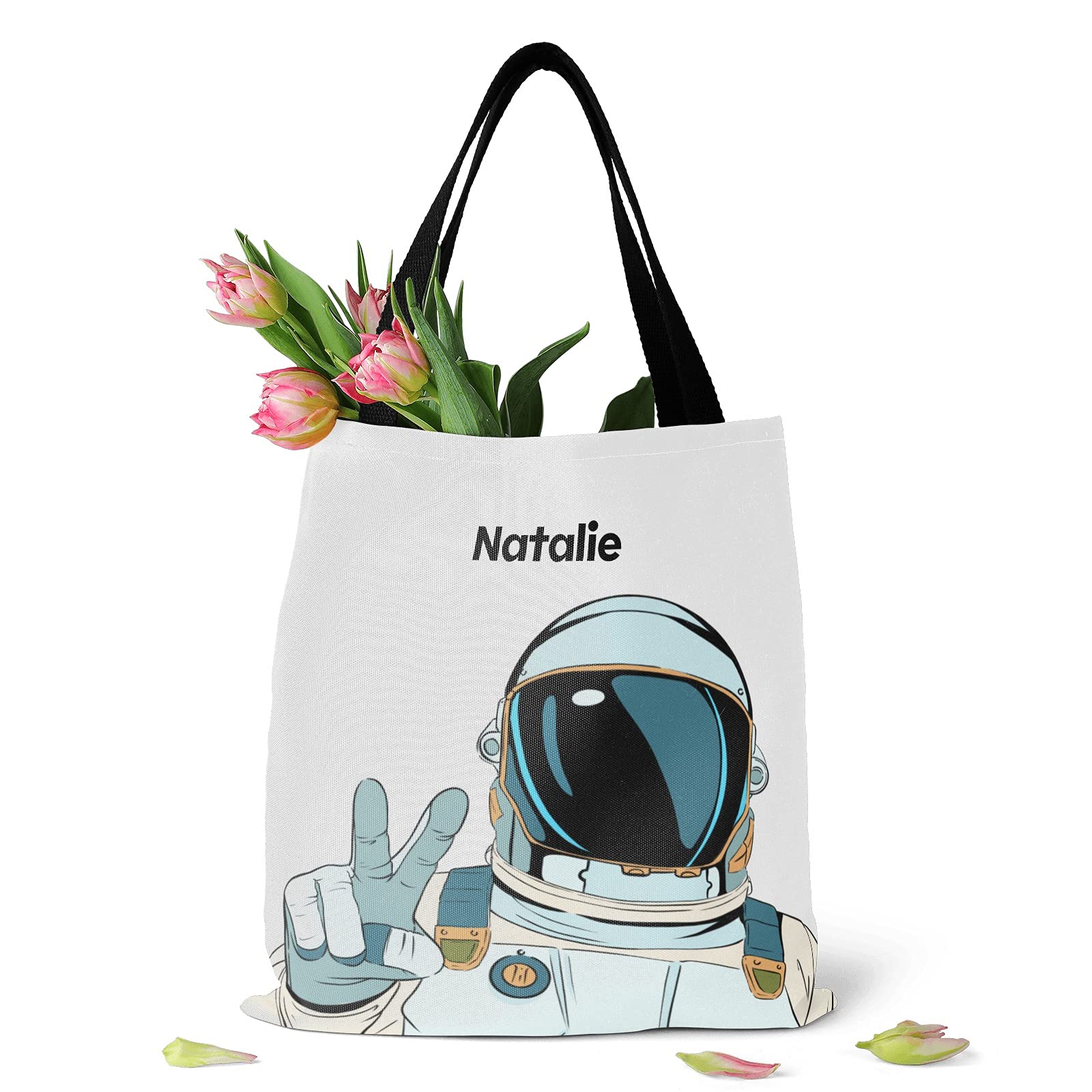 Personalized Animal Astronaut Canvas Tote Bag - Eco-Friendly Reusable Shopping Bag for Travel, School & Work - Unique Gift Idea for Space Lovers