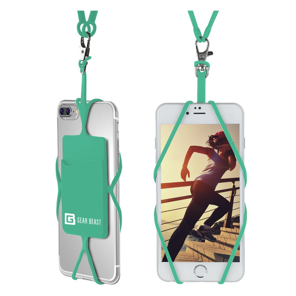 Gear Beast Universal Cell Phone Lanyard with Card Pocket - Adjustable Silicone Neck Strap for iPhone, Samsung & Most Smartphones - Hands-Free Phone Holder for Running, Travel & Outdoor Activities