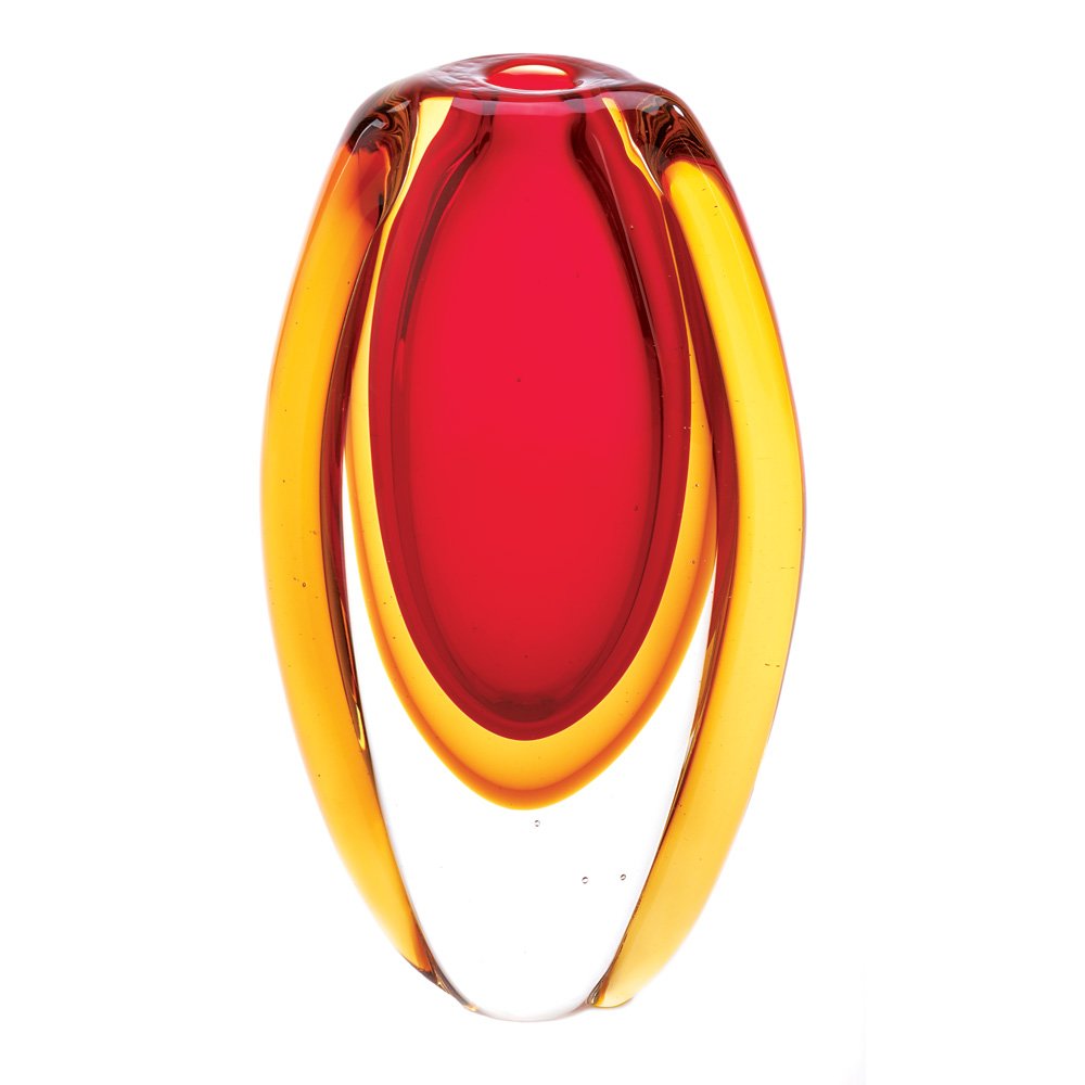 Accent Plus Red Small Glass Vase for Flowers - Elegant Home Decor, Table Centerpiece, Wedding & Party Decoration