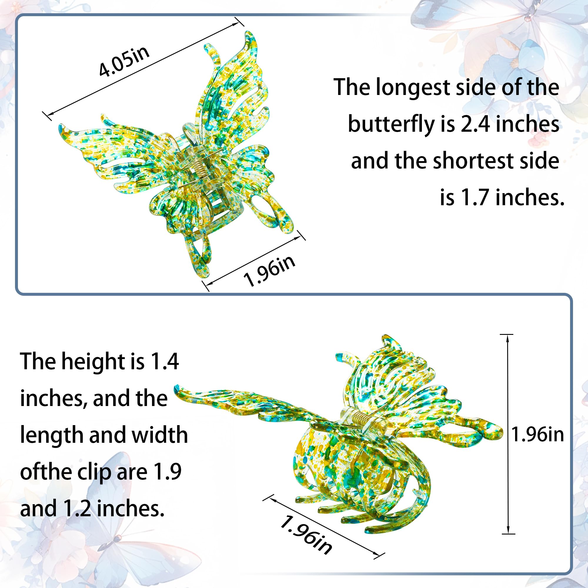 6 Pcs Large Butterfly Hair Clips for Thick Hair - No Slip Strong Hold Shiny Hair Claw Clips for Women & Girls - Perfect for Parties, Weddings & Daily Hair Accessories Gifts