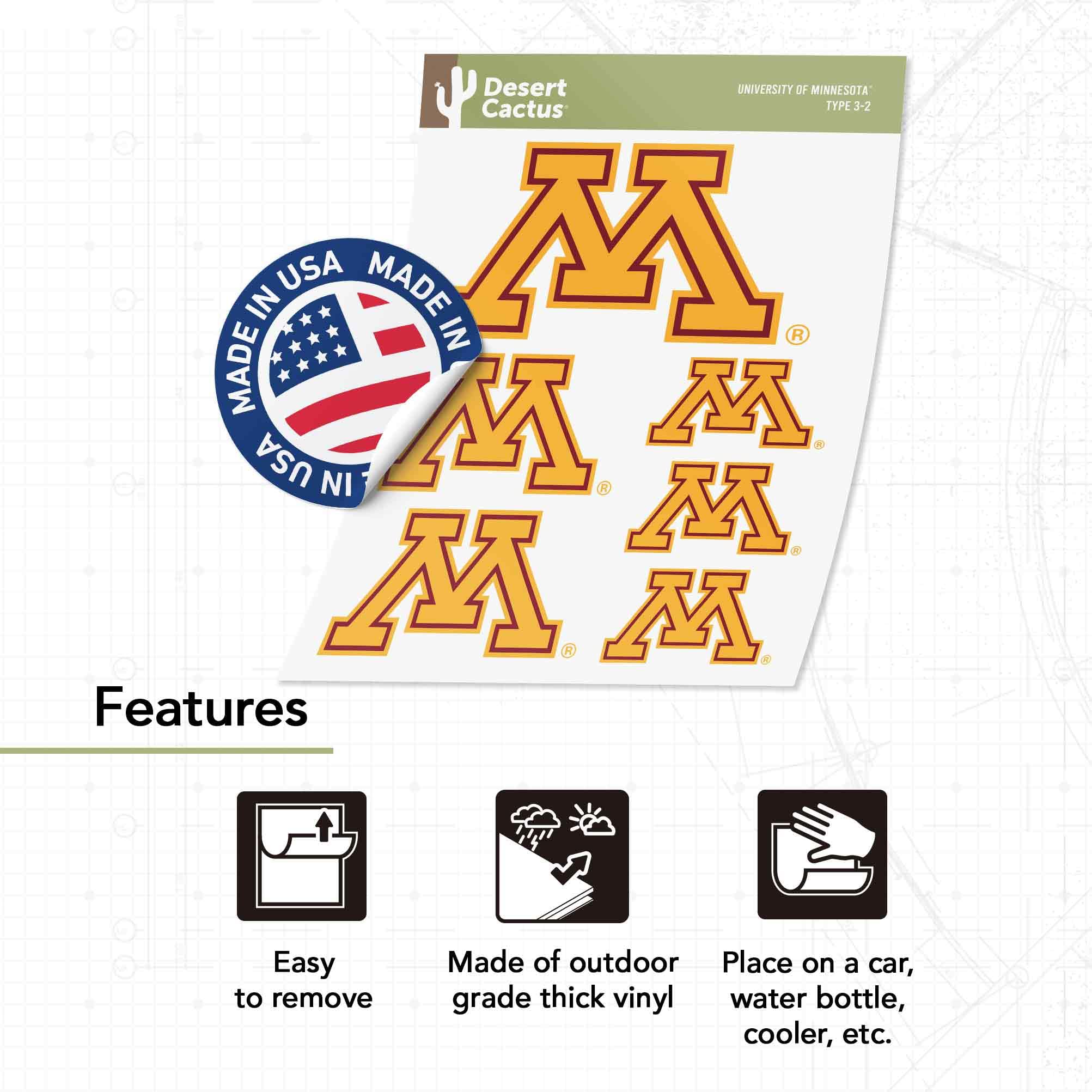 Minnesota Golden Gophers Vinyl Decal Sticker - Desert Cactus Design for Laptop, Water Bottle, Car & Scrapbook - University of Minnesota Fan Gift & School Spirit Accessories - Perfect for College Dorm Decor, Game Day & Alumni Pride