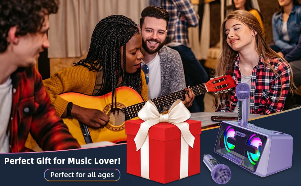 **Portable Bluetooth Karaoke Machine with 2 UHF Wireless Microphones & Disco Lights - PA Speaker System for Home Parties, Picnics, Cars, and Outdoor Events - Perfect Birthday Gift for Adults & Kids**    *(Use Cases: Singing at home parties, outdoor gatherings, birthday celebrations, car karaoke, and family entertainment.)*