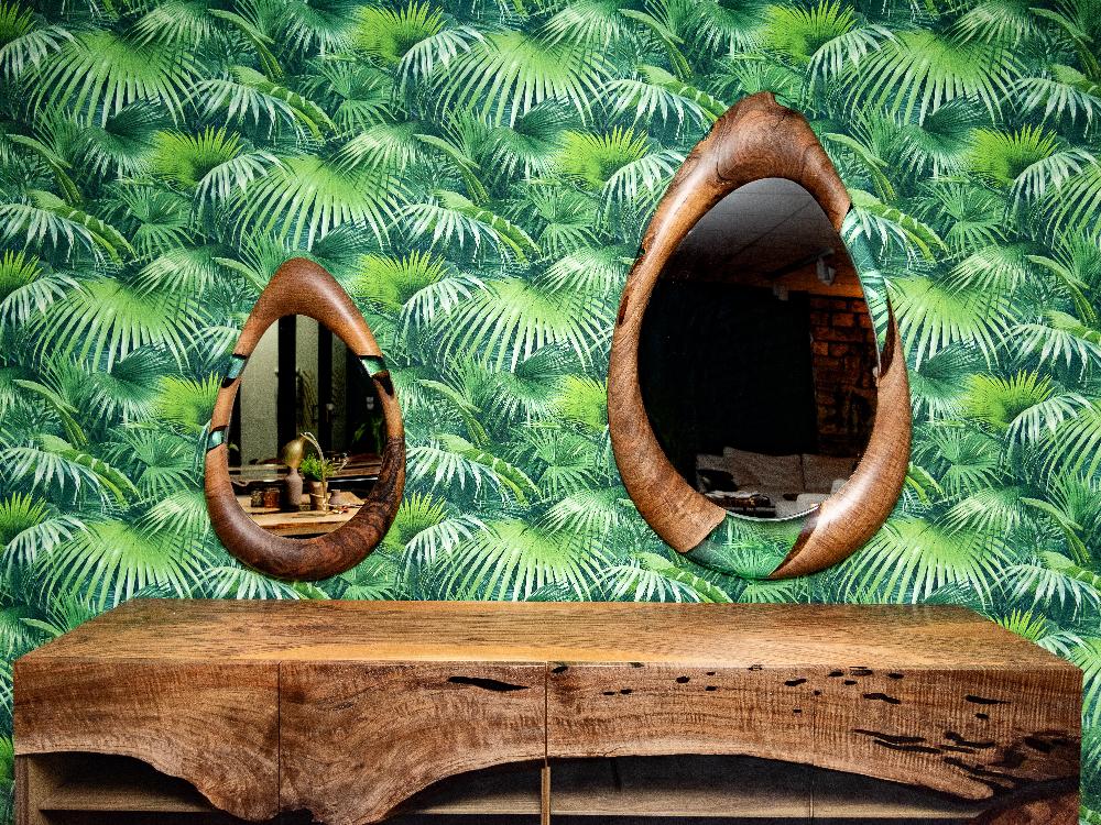Handmade Epoxy Resin and Walnut Wood Wall Mirror - Unique Home Decor for Living Room, Bedroom & Bathroom