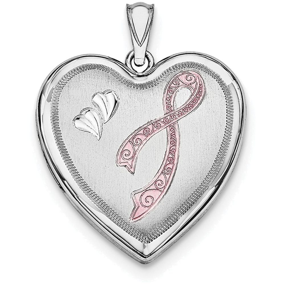 Sterling Silver 24mm Enameled Pink Ribbon Heart Locket Necklace - Breast Cancer Awareness Jewelry Gift for Women, Perfect for Fundraisers & Survivor Support