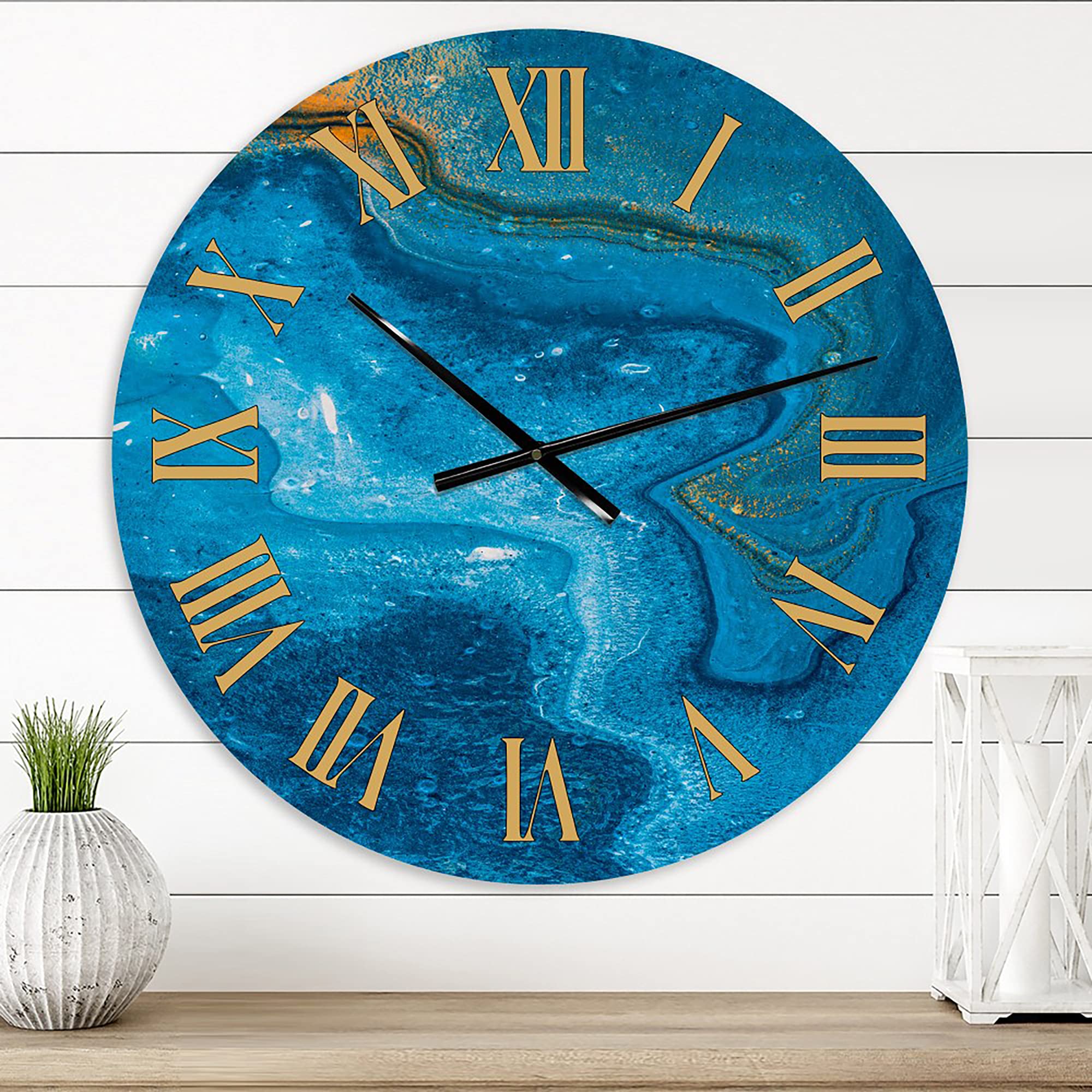 Abstract Marble Wall Clock - Modern Blue Fractal Design Large Decorative Clock for Living Room, Bedroom & Office | Silent Non-Ticking Home Decor