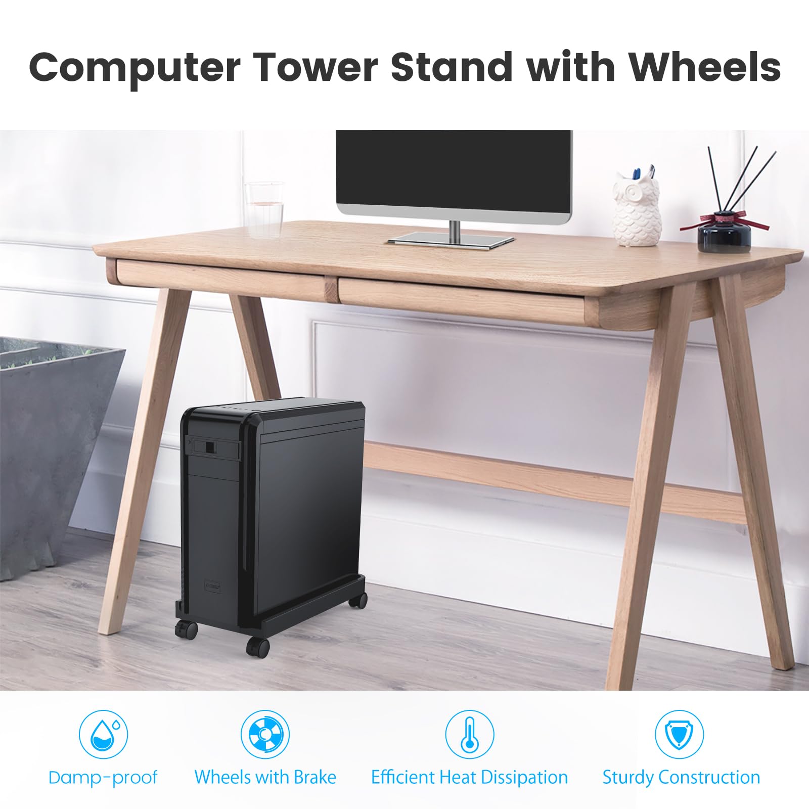 ORICO Mobile CPU Holder with 4 Caster Wheels - Universal Computer Tower Stand for Gaming PC, ATX Case & Desktop - Heavy Duty PC Cart for Carpet & Hard Floors - Perfect for Home Office & Gaming Setup