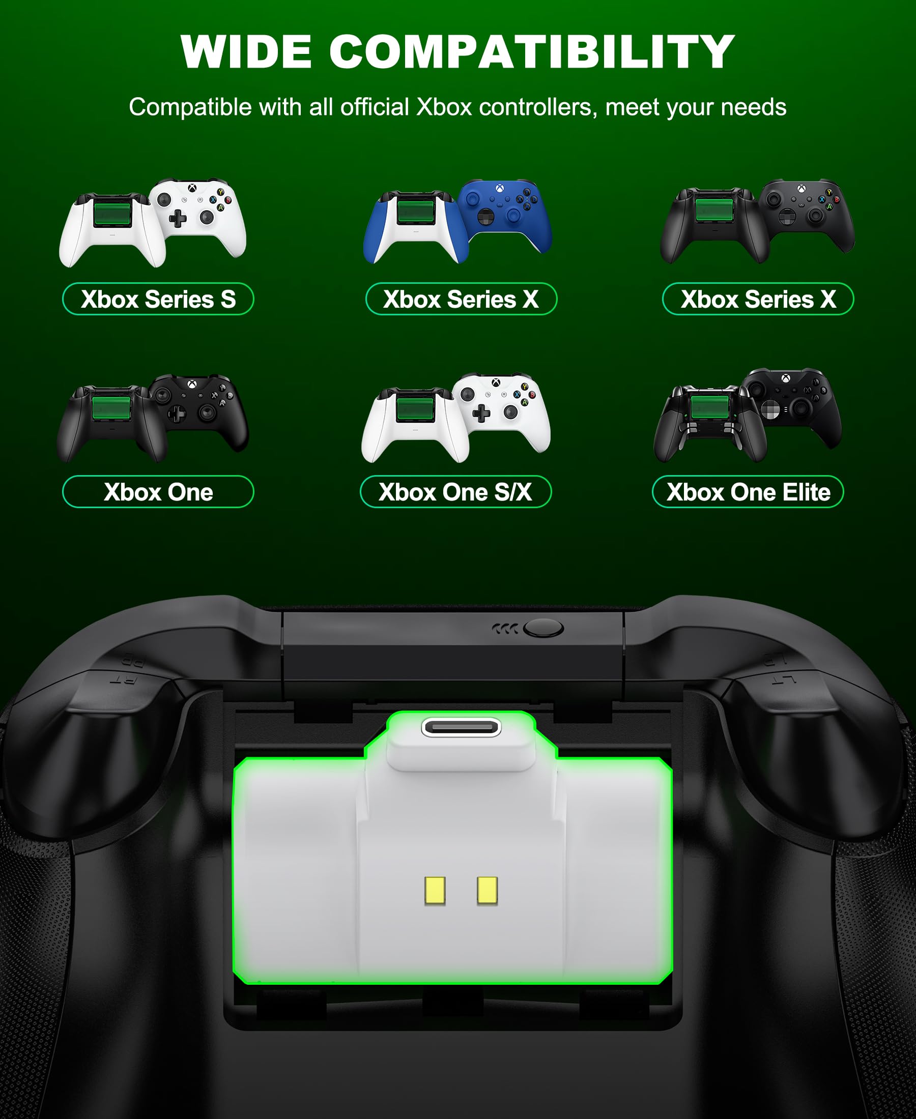 EXTREMECOOL Rechargeable Xbox Controller Battery Pack - Compatible with Xbox Series X|S, Xbox One S|X & Elite Controllers | Includes 2x 3600mWh X-1 Batteries, 4x Battery Covers & Charging Cable (White) | Perfect for Gaming Sessions & Wireless Play