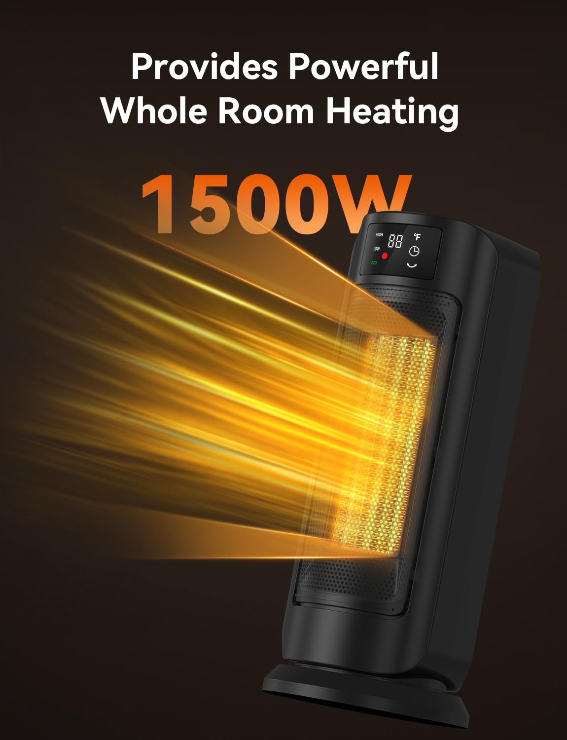 1500W Portable Ceramic Space Heater with Remote Control - ECO Mode, Digital Thermostat (59-95°F), 60° Oscillation & 24H Timer - Indoor Electric Heater for Bedroom, Office & Large Rooms - Perfect for Winter Warmth & Energy-Efficient Heating