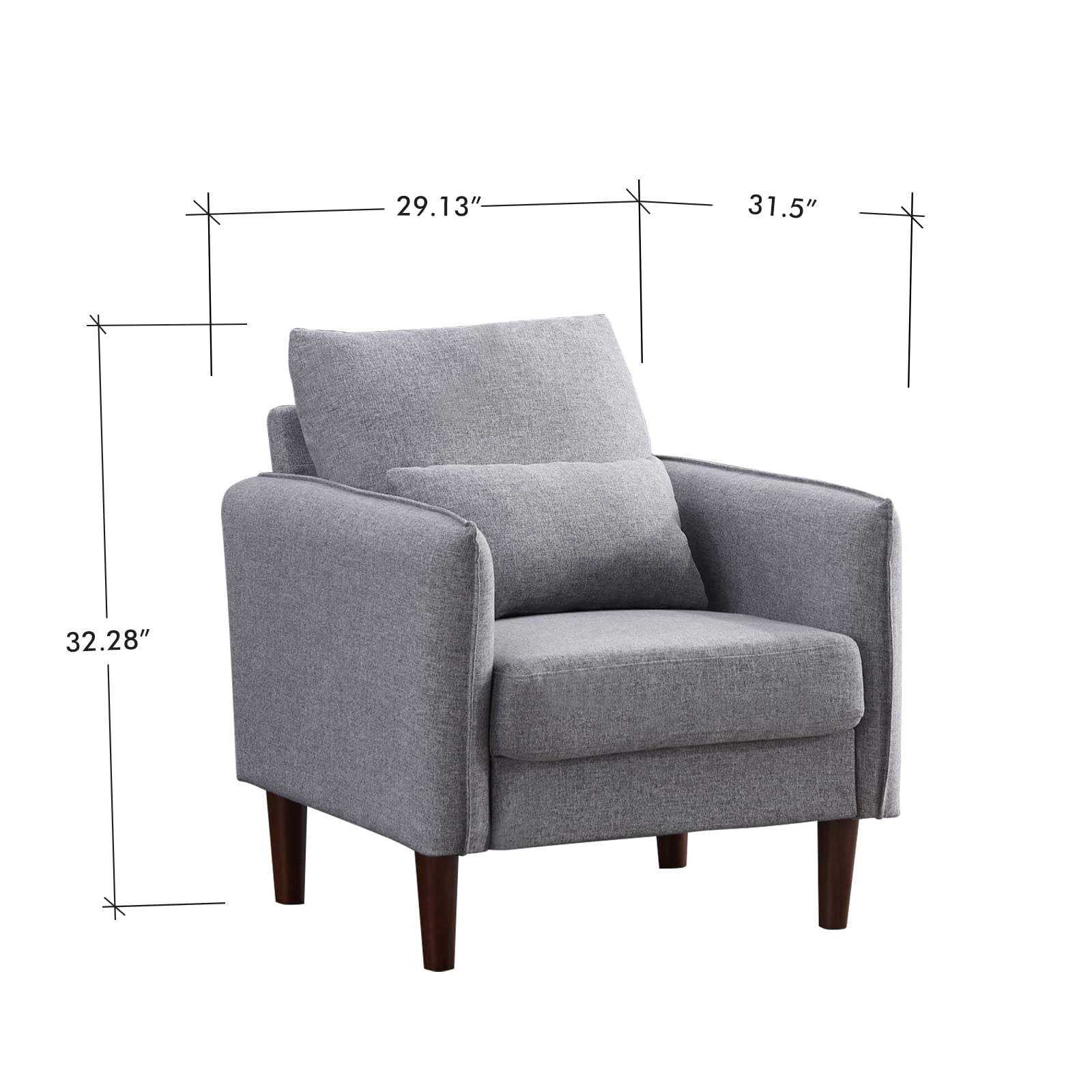 Mid-Century Modern Accent Chair - Tufted Linen Fabric Armchair for Living Room, Bedroom & Reading Nook | Comfortable Single Sofa Chair with Tool-Free Assembly (Light Gray) | Perfect for Small Spaces, Home Office & Lounge Areas