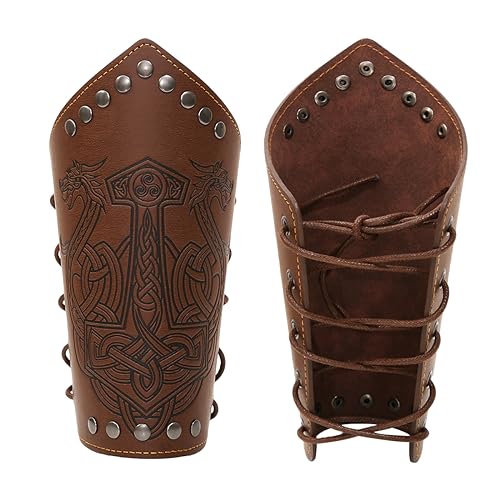 Thor's Hammer Dragon Bracers-brown