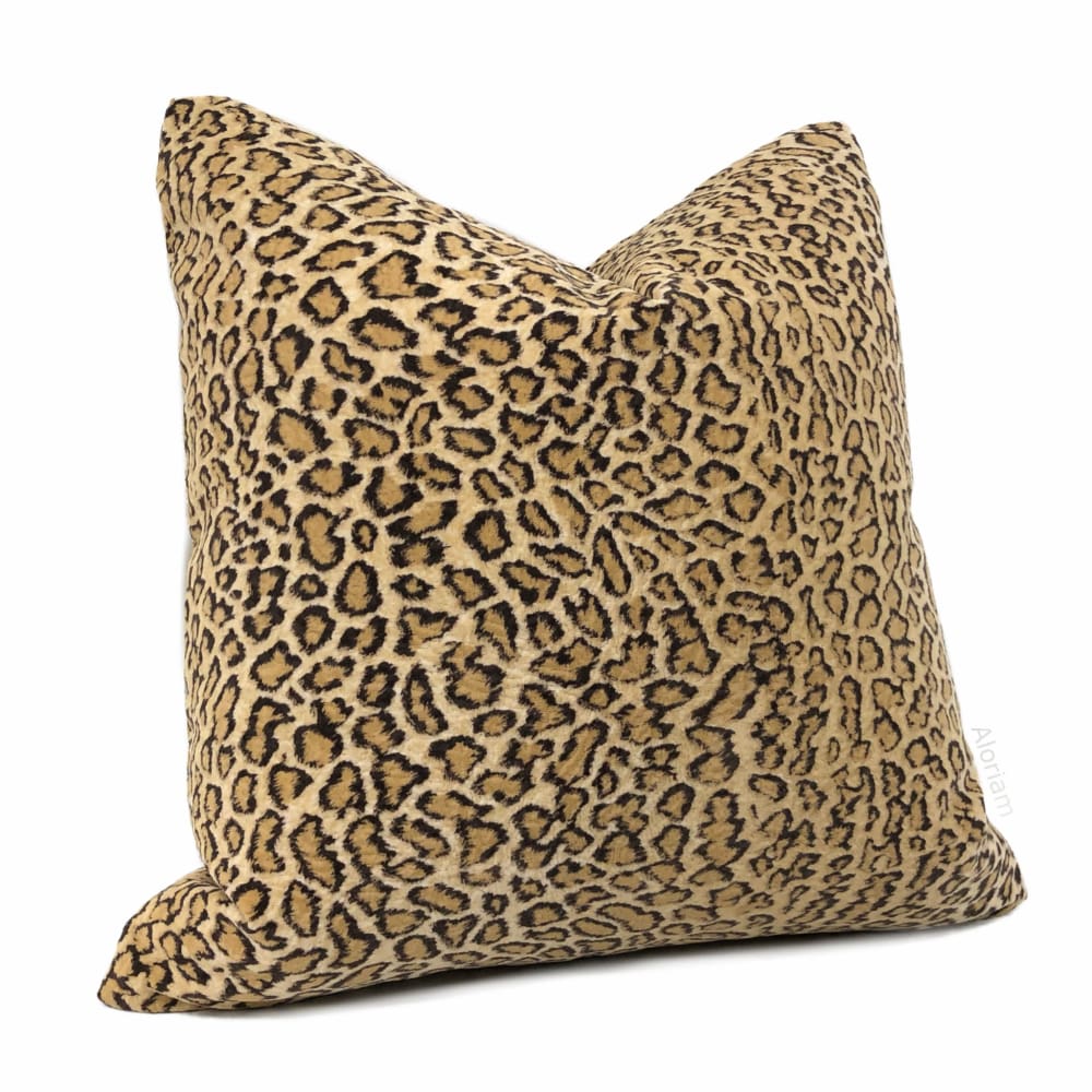 Lynx Golden Beige Tan Wildcat Leopard Print Velvet Pillow Cover - Soft Decorative Throw Pillow for Sofa, Bed, Couch, and Home Decor