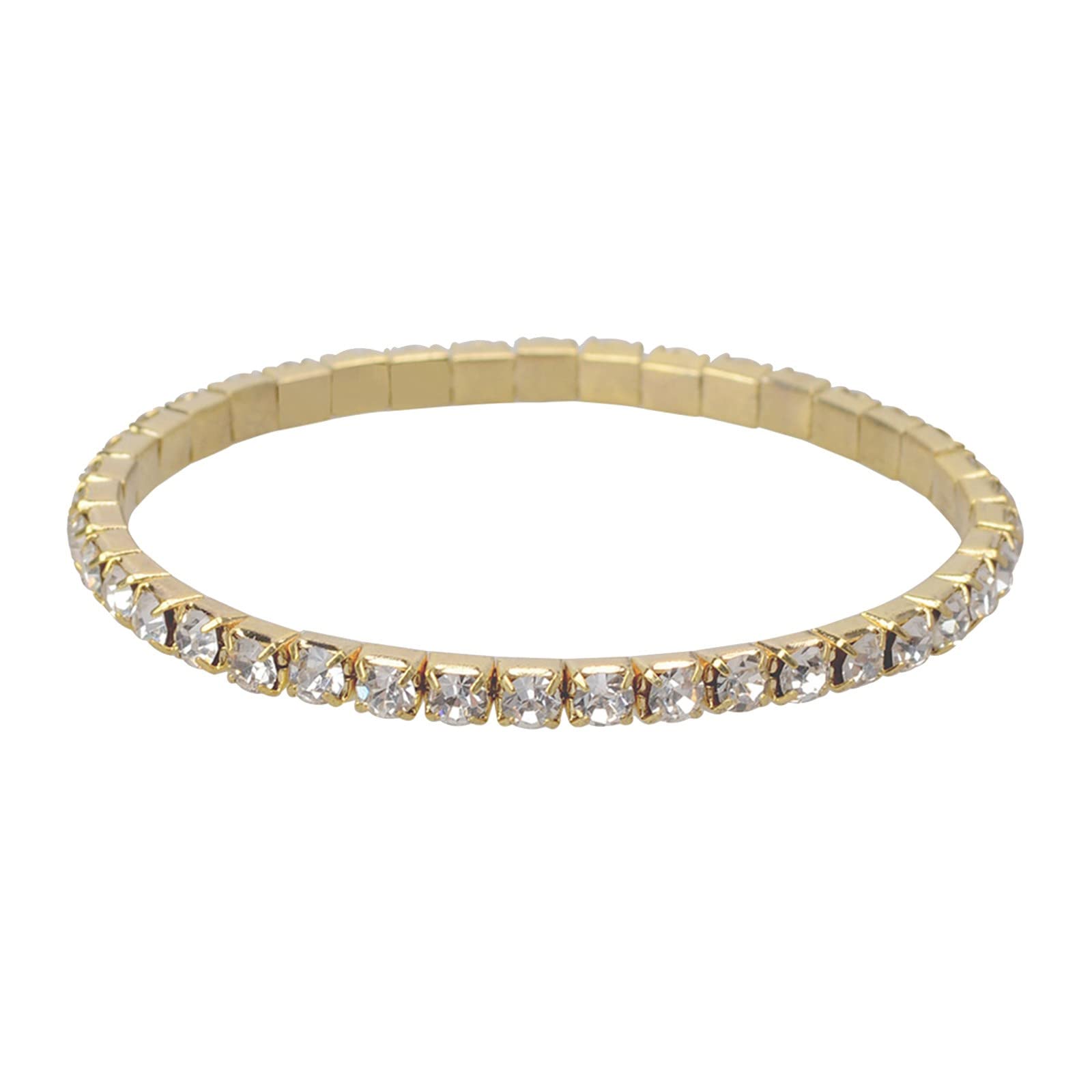 Sparkling Rhinestone Diamond Bracelet for Women - Elegant Elastic Dainty Jewelry Set (Gold, One Size) | Perfect for Parties, Weddings & Everyday Fashion Accessories