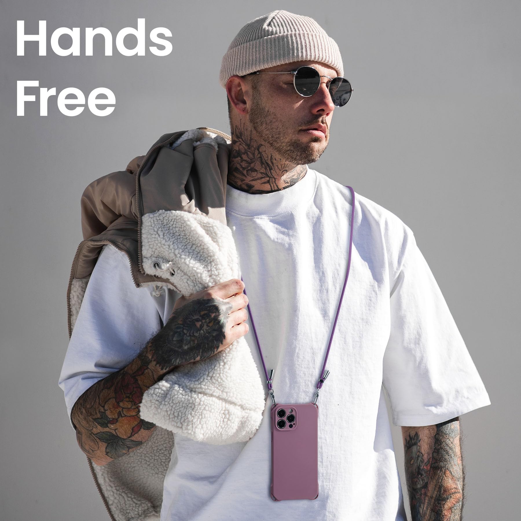 Premium Shockproof Silicone Case for iPhone 13 Pro Max (6.7 inch) with Adjustable Crossbody Lanyard - Light Purple | Perfect for Outdoor Activities, Travel & Hands-Free Convenience