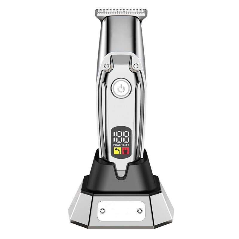 Professional Cordless Hair Clipper Trimmer for Men - Rechargeable Full Metal Beard & Hair Cutting Machine with Adjustable Blades (Silver) - Perfect for Home Barbering, Beard Grooming & DIY Haircuts