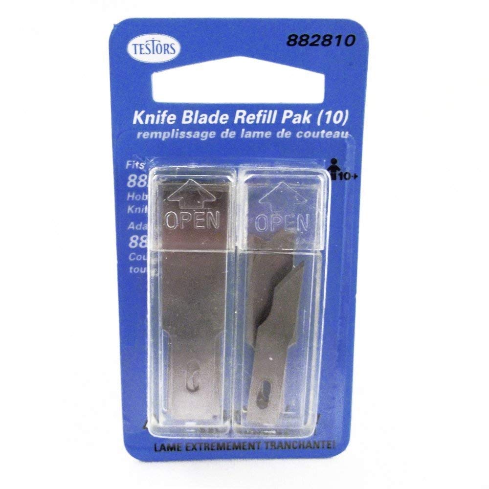 Testors 10-Piece Razor Knife Blade Refill Pack - Replacement Blades for 8828 Hobby Knife - Perfect for Crafting, Model Building & DIY Projects