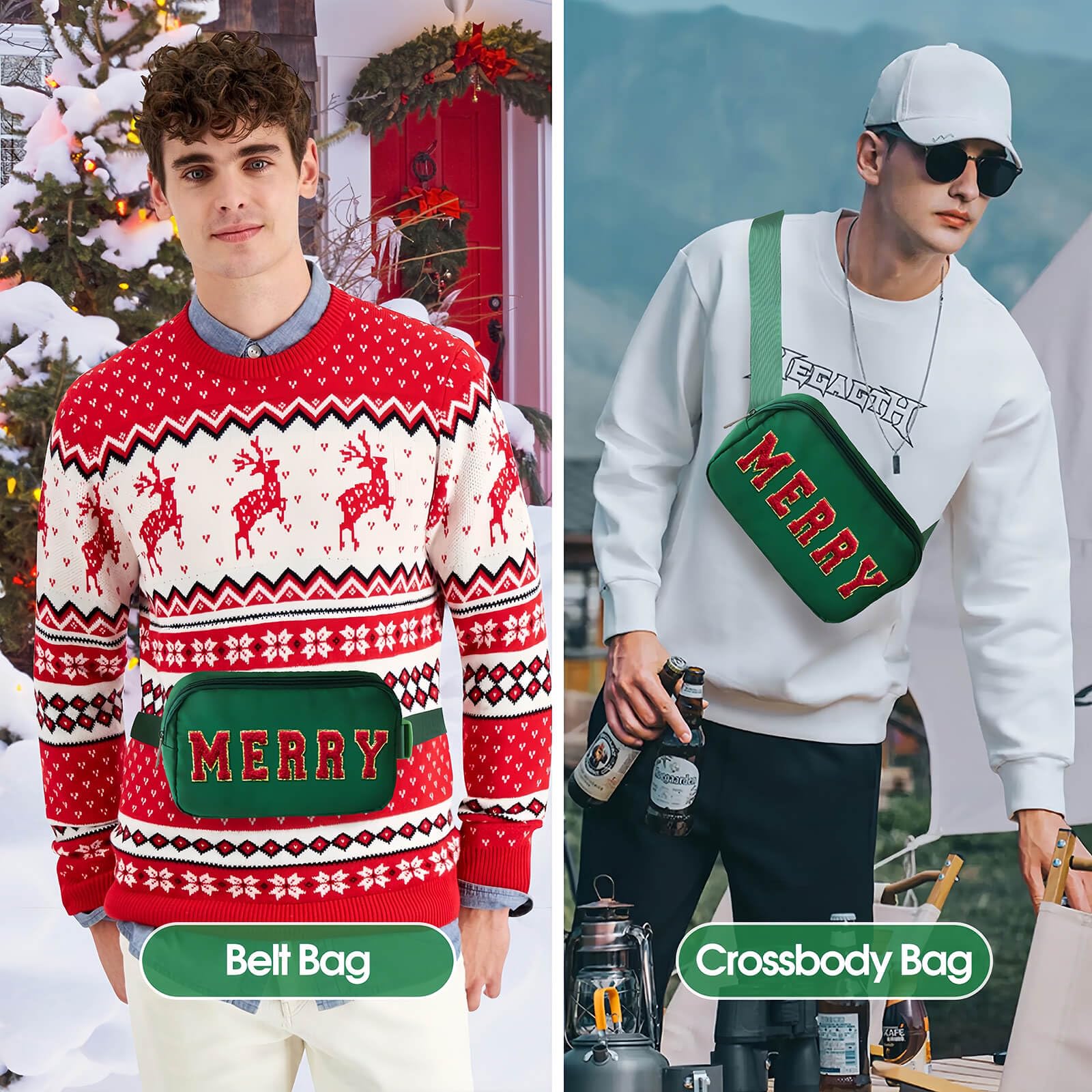 Festive Christmas Fanny Pack - Merry Letter Belt Bag with Adjustable Nylon Strap, Holiday Crossbody Purse for Women, Men, Girls & Boys | Perfect for Parties, Travel & Gift Giving