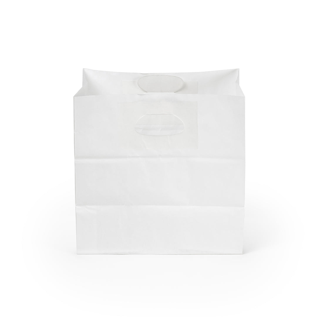 Eco-Friendly White Rectangle Paper Takeout Bags with Handles - 11