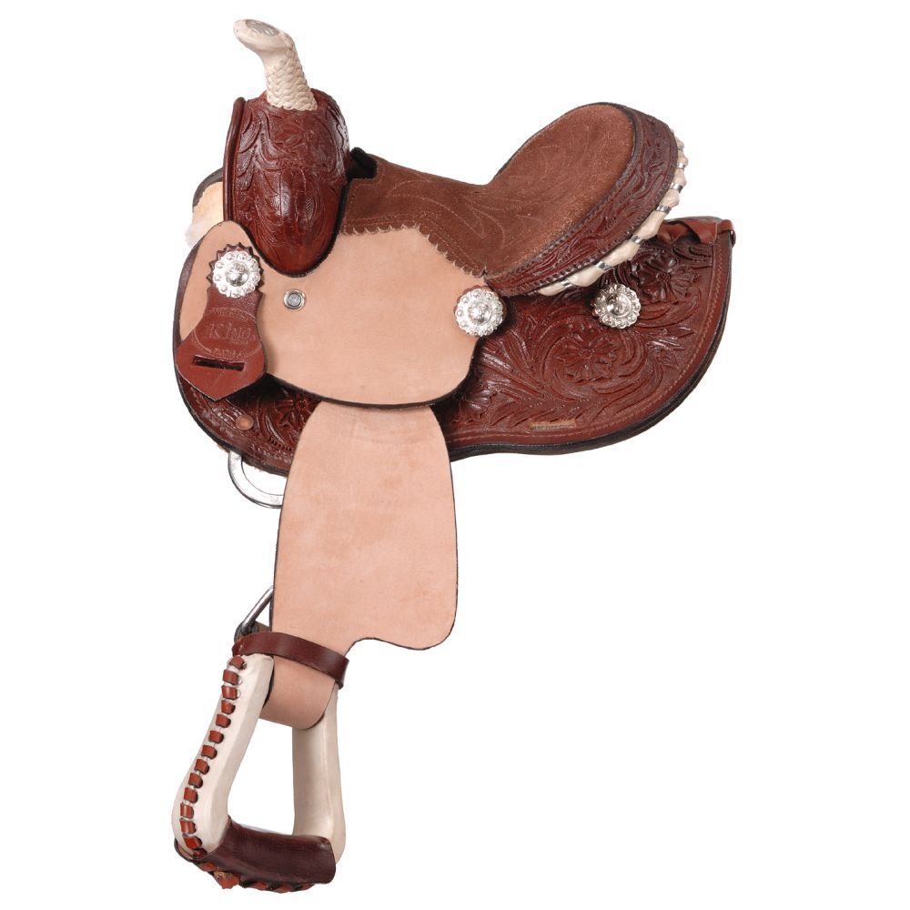 King Series Mini Rawhide Barrel Saddle for Western Riding | Durable Leather Horse Saddle for Youth & Adults | Perfect for Rodeo, Barrel Racing & Trail Riding