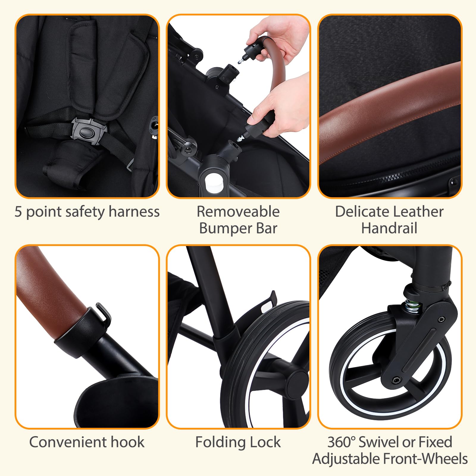 GAOMON 2-in-1 Baby Stroller with Reversible Bassinet | Adjustable Canopy & Backrest | Foldable Lightweight Aluminum Frame | Shock-Absorbing Wheels for Newborns & Infants (Black) - Perfect for Park Walks, Shopping Trips & Daily Outings