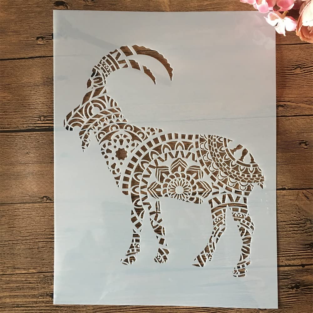 35x26cm Large Mandala Goat Reusable Stencil for DIY Painting, Wall Art & Home Decor | Perfect for Canvas, Wood, Fabric & Wall Decoration