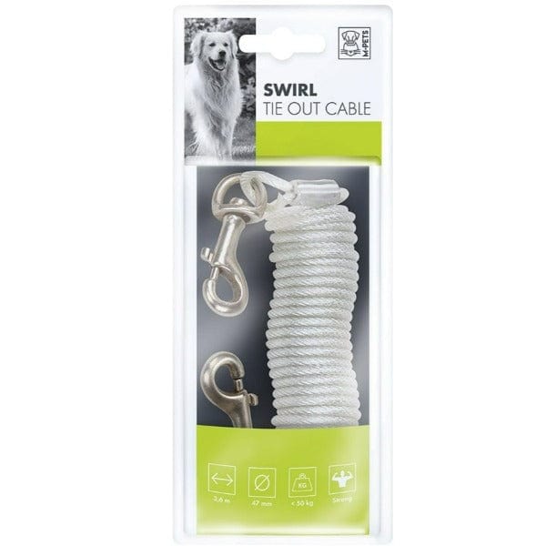 M PETS Swirl Tie Out Cable - Heavy Duty Dog Leash for Outdoor Walking, Camping & Backyard Use - Tangle-Free Pet Tether with Swivel Hook - Perfect for Dogs, Puppies & Training