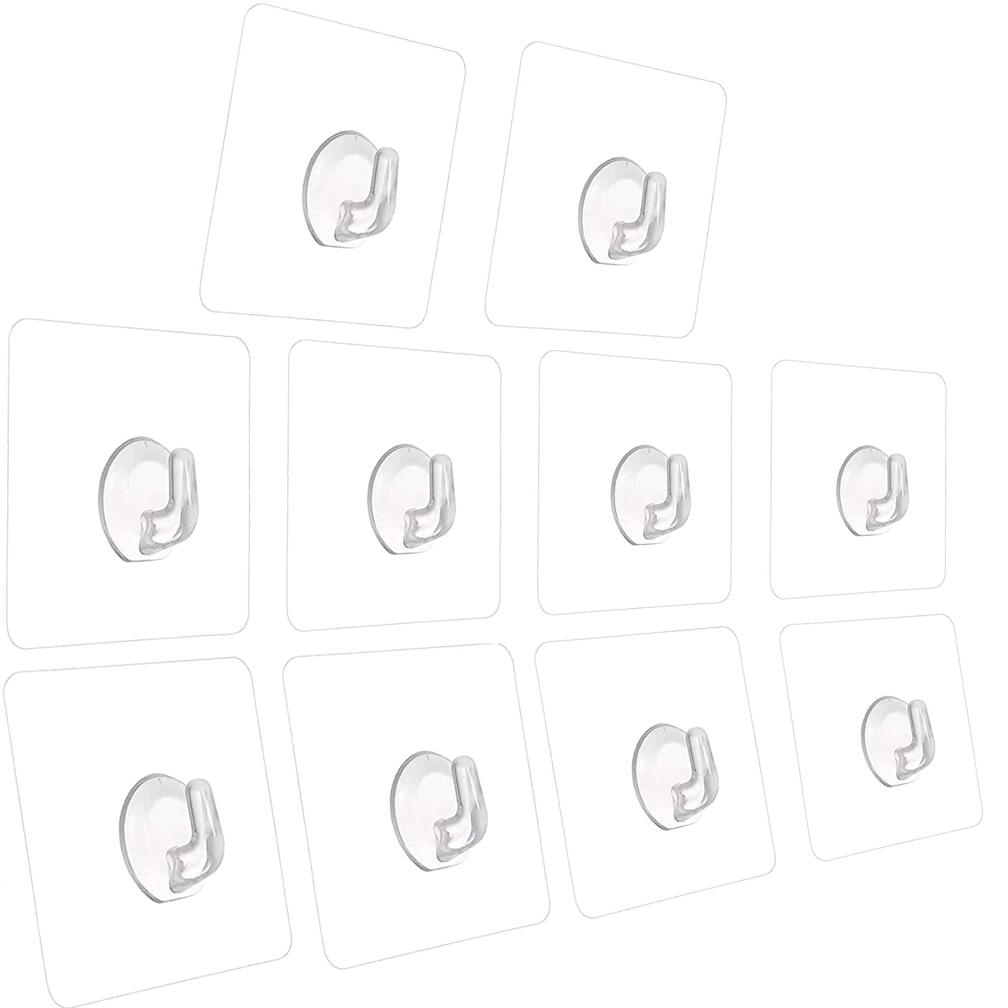 Transparent Reusable Wall Hooks - Heavy Duty Self Adhesive Hangers for Bathroom, Kitchen, Office - 10 Pack - Perfect for Hanging Towels, Keys, Coats & Decor