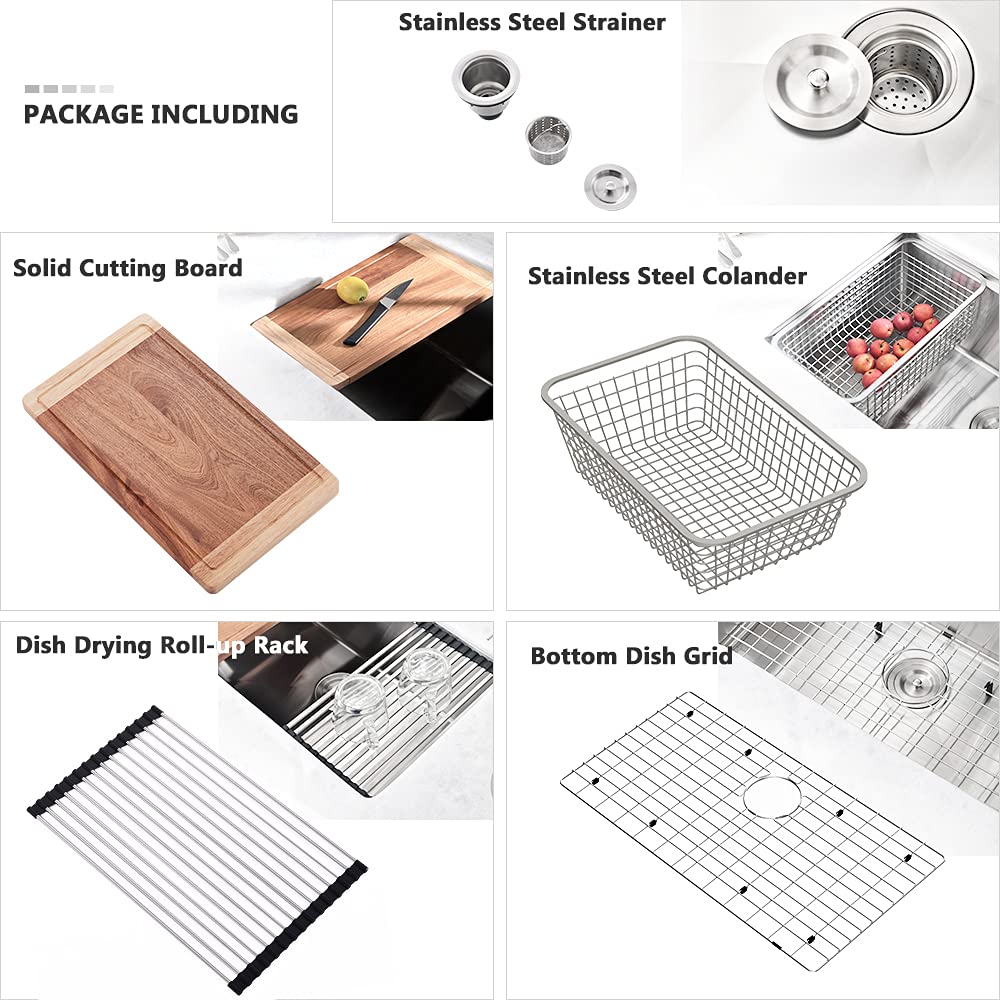 **VASOYO 27x19 Inch 16 Gauge Stainless Steel Undermount Kitchen Sink Workstation with Cutting Board – Deep Single Bowl for Food Prep & Dishwashing**    *(Perfect for meal preparation, washing dishes, and organizing kitchen tasks in modern homes or restaurants.)*