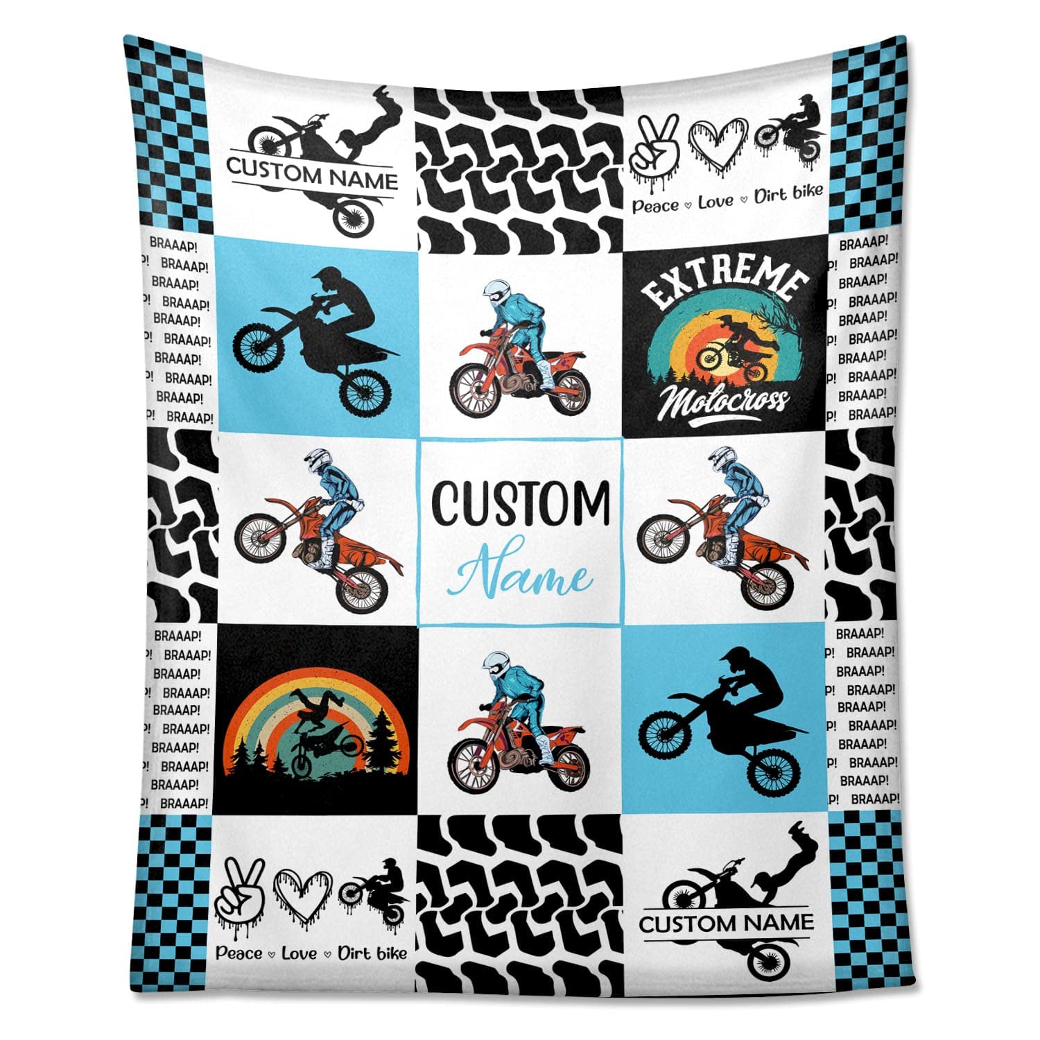 Custom Dirt Bike Motocross Fleece Blanket - Super Soft Plush Throw for Bed, Sofa & Couch - Personalized Motorcycle Rider Gift for Kids & Baby Boys - 60x80 Inch Cozy Blanket - Perfect for Bedroom Decor, Racing Enthusiasts & Motorbike Lovers