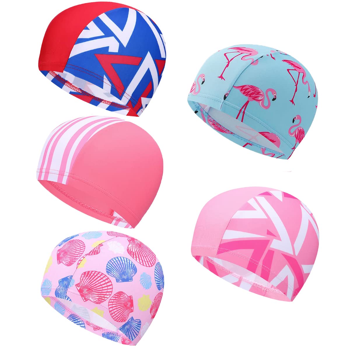 5 Pcs Kids Swim Caps - Cute Cartoon Swimming Caps for Boys & Girls with Long or Short Hair, Multiple Colors - Perfect for Pool, Beach & Swim Lessons