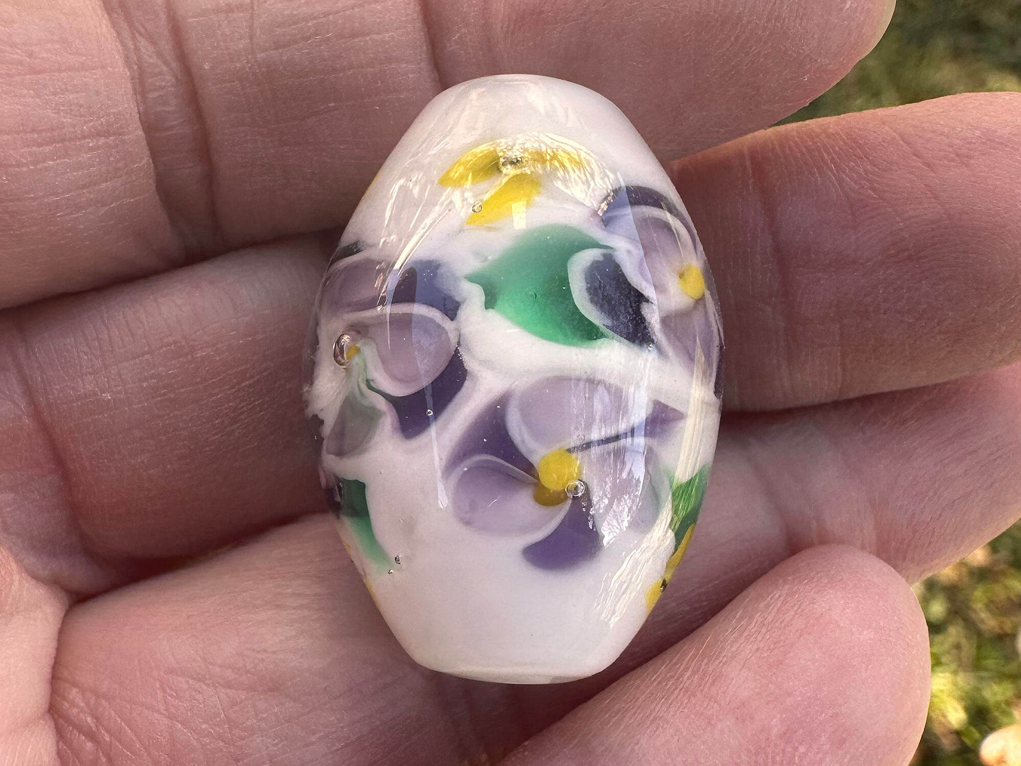Handmade Purple & Yellow Floral Lampwork Glass Focal Bead for Jewelry Making - DIY Necklace, Bracelet, Earrings Design - Perfect for Bohemian & Artisan Craft Projects