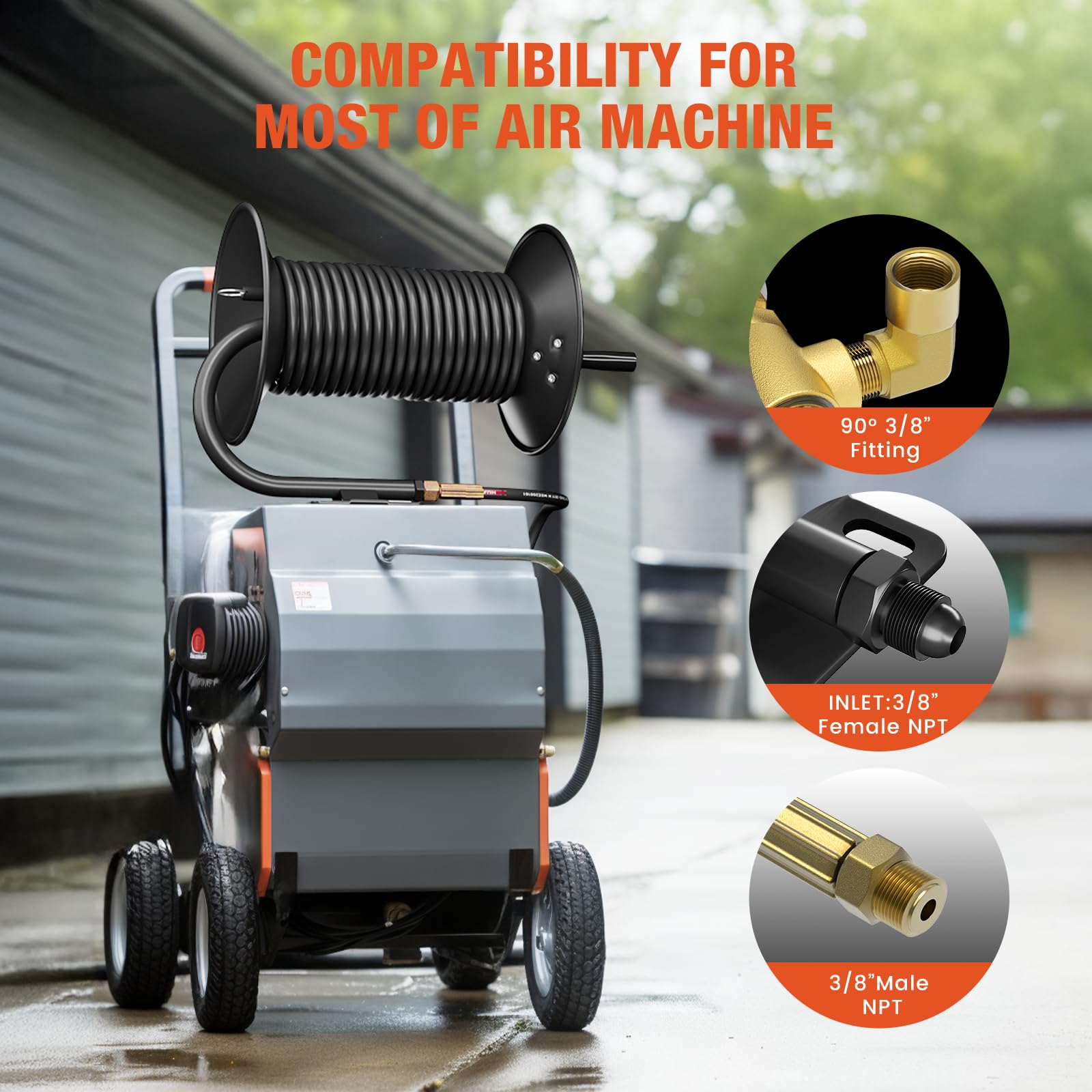 **100FT Heavy Duty Pressure Washer Hose Reel with Hand Crank - 3/8