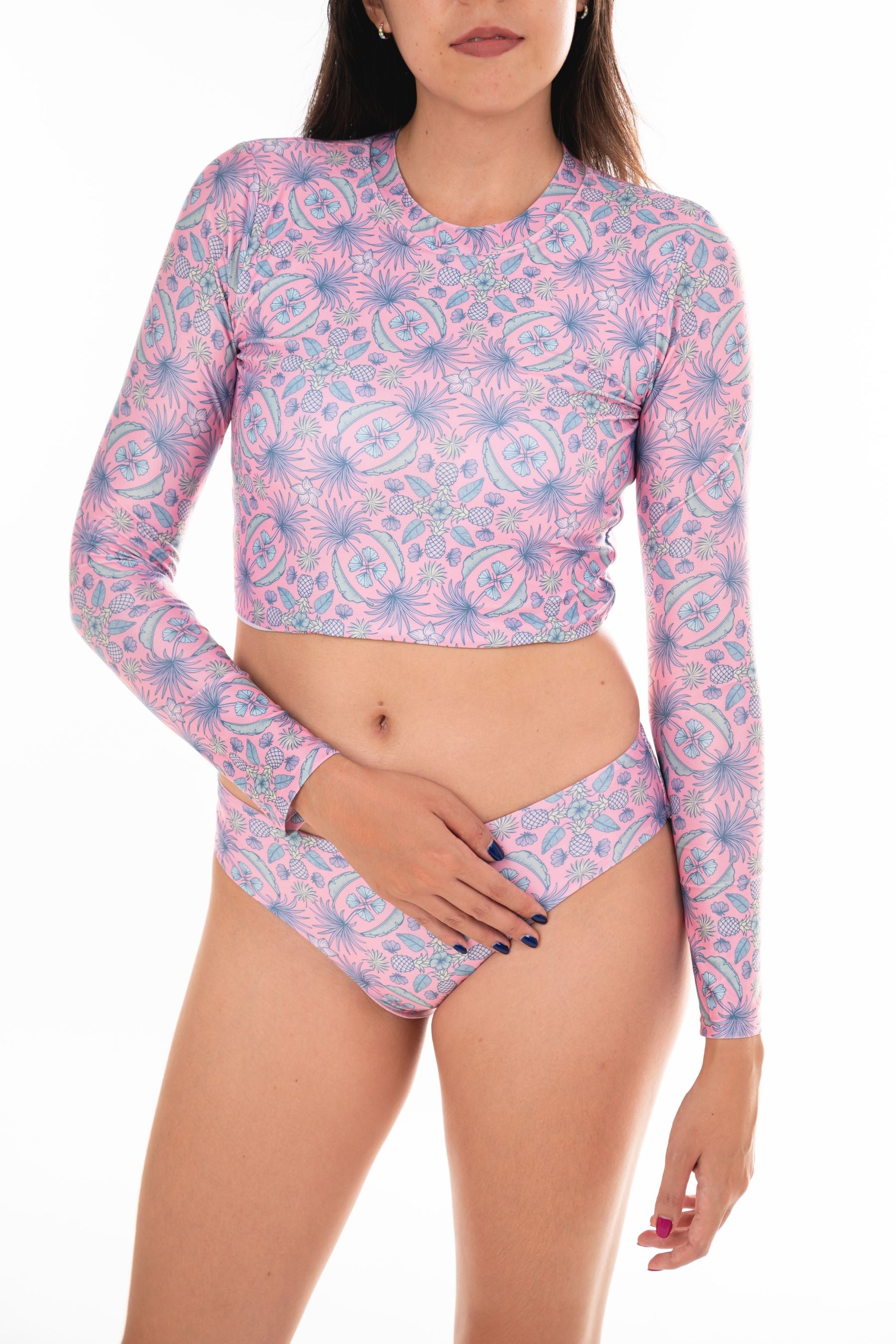 Maui Rash Guard UPF 50+ Sun Protection - Palm Fan Print Long Sleeve Swim Shirt for Men & Women - Perfect for Surfing, Swimming, and Beach Activities