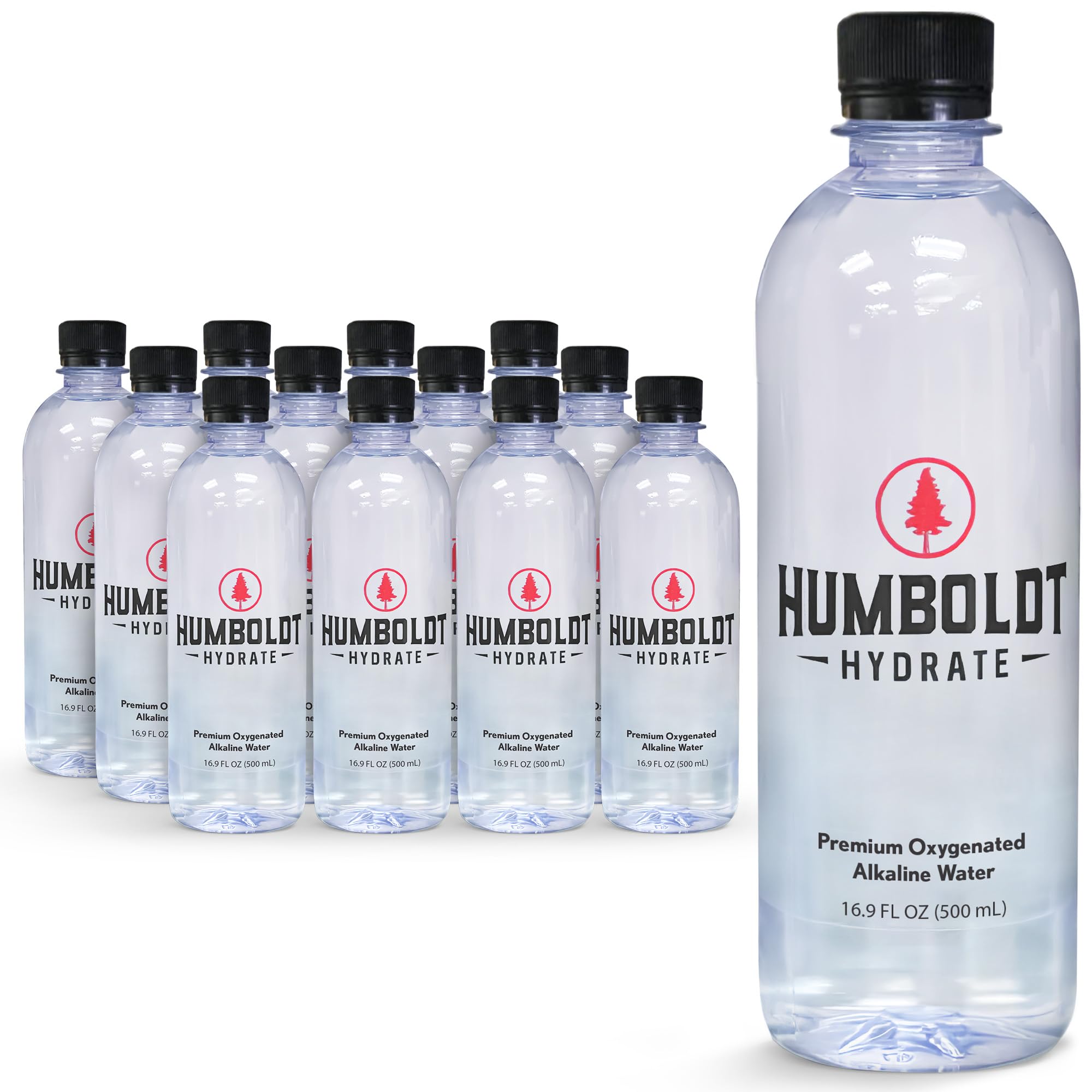 Humboldt Hydrate Alkaline Water 12 Pack - 16.9 FL OZ (500ML) BPA-Free Bottles with Electrolytes, 8+ pH for Smooth Clean Taste | Ionized, 99.9% Pure | Perfect for Hydration, Workouts & Daily Wellness