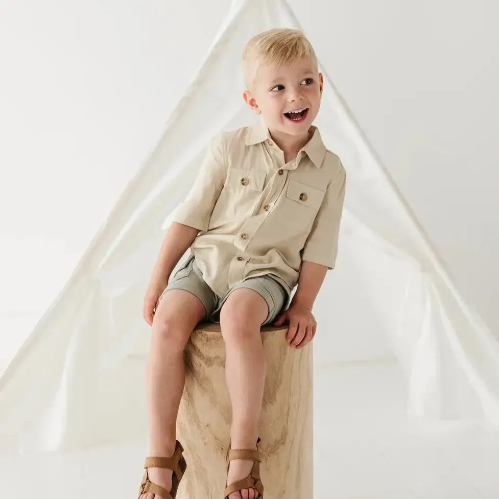 Babysprouts Collared Utility Shirt for Boys & Girls - Comfortable Cotton Blend, Sea Pine Green - Perfect for Playdates, School & Outdoor Adventures