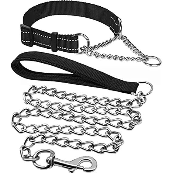 SR VISION Non-Toxic Adjustable 18-24 Inch Dog Collar with Padded Handle - Half Nylon Half Stainless Steel for Large Breed Dogs - Perfect for Training, Walking & Outdoor Adventures (Large, Black)