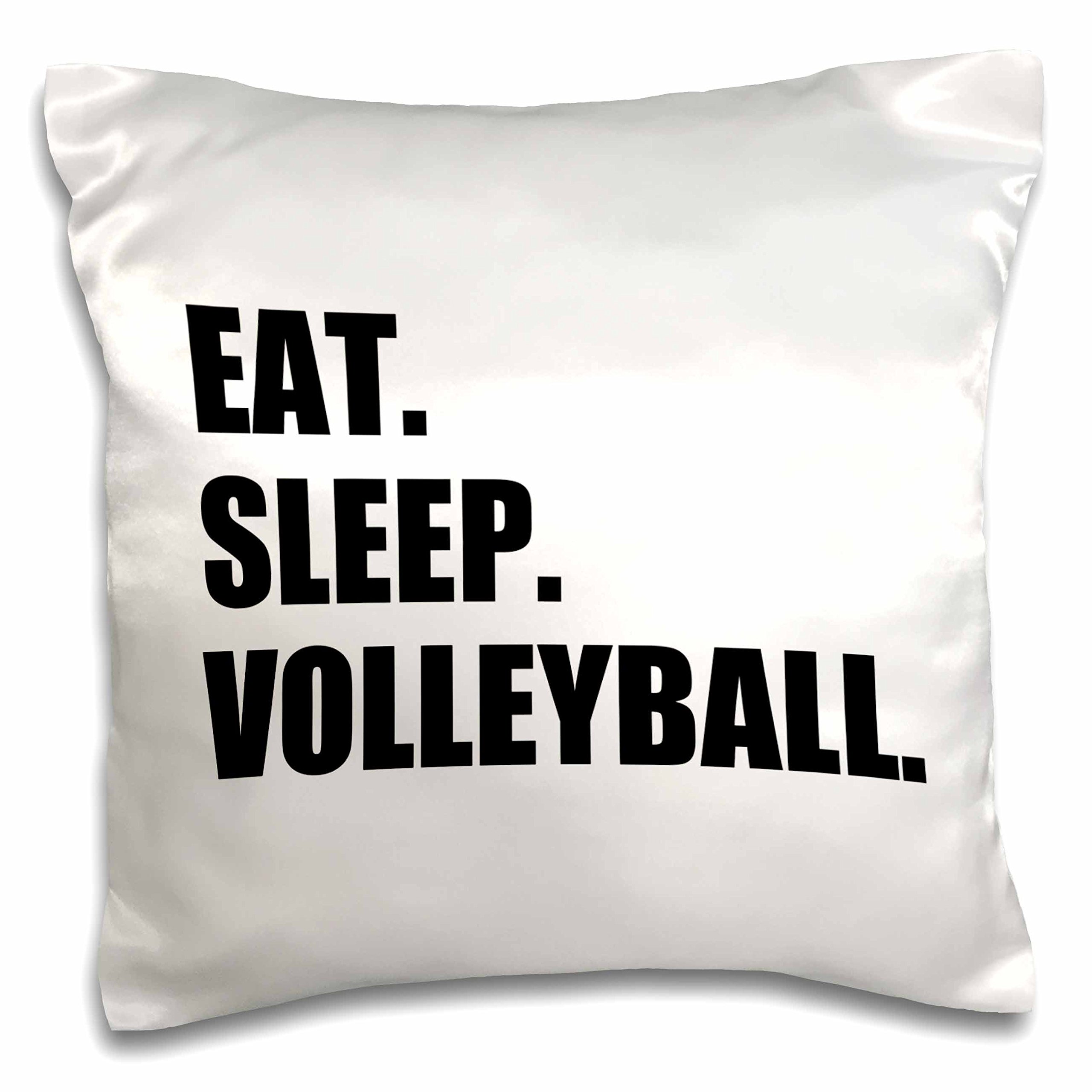Eat Sleep Volleyball Black Text Pillow Case 16x16 - Soft Cotton Cover for Beach Volleyball Players & Sport Fans - Perfect for Home Decor, Gifts & Dorm Room Essentials