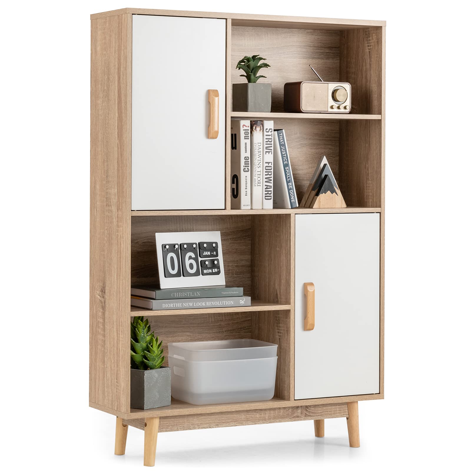 Giantex 4-Tier Storage Cabinet with Legs & Doors - Sturdy Floor Bookshelf with Shelves & Anti-Tipping Device - White Tall Cupboard for Books, Photos & Home Organization - Perfect for Bedroom, Living Room, Kitchen Buffet & Sideboard Storage Solutions