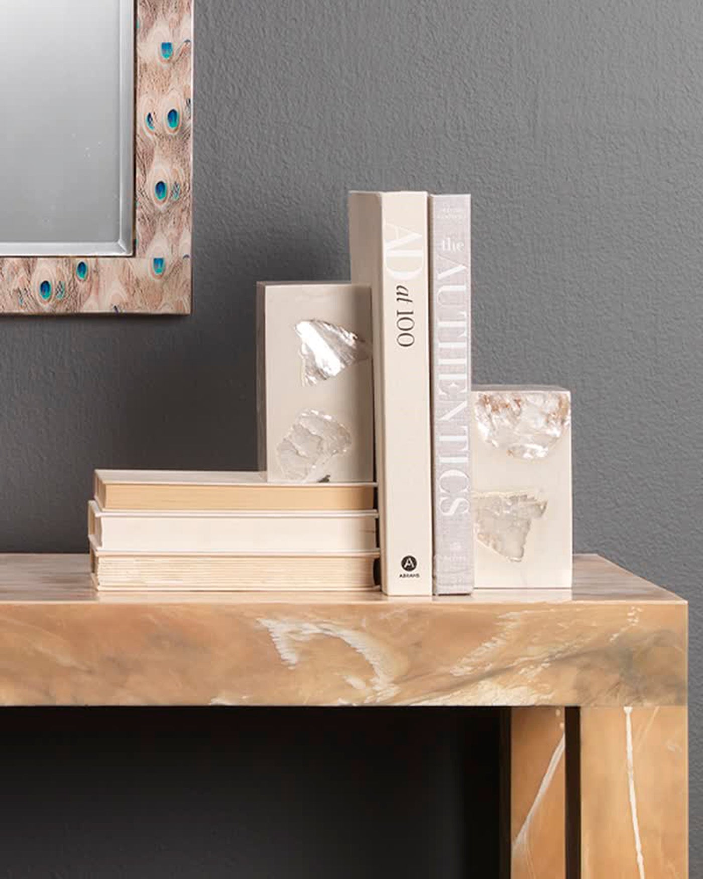 Modern Marble Bookends (Set of 2) - Heavy Duty Cream Stone Book Holder for Shelves - Perfect for Home Office, Library & Bookshelf Organization