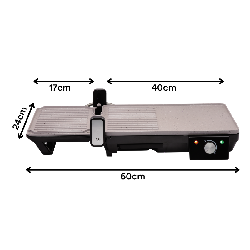 Toyomi Half & Half Griddler and BBQ Grill - Indoor/Outdoor Electric Griddle with Removable Plates for Pancakes, Burgers & More - Perfect for Home, Camping & Parties (Model BBQ 9205)