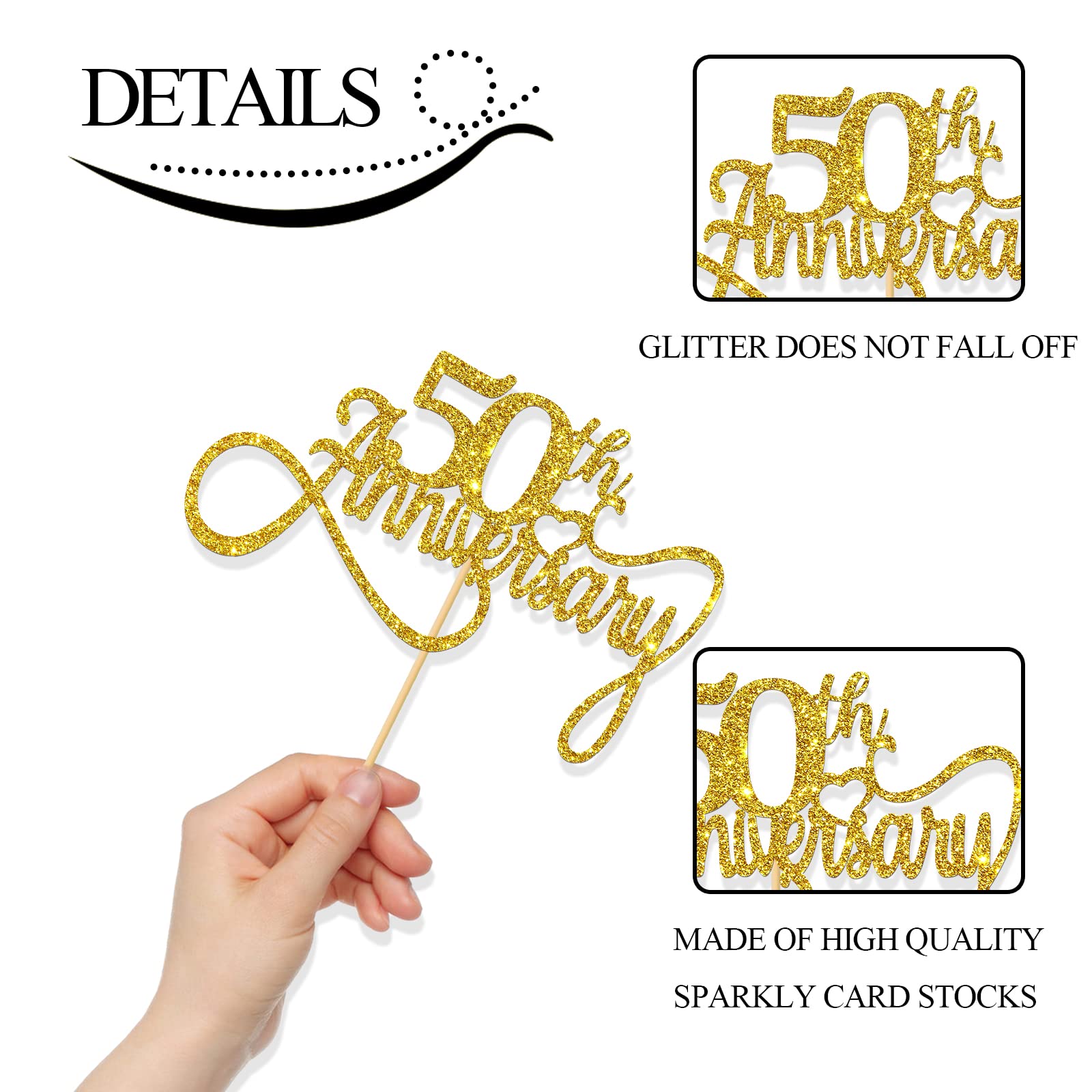 Gold Glitter 50th Anniversary Cake Topper - Happy 50th Birthday & Wedding Celebration Decor - Perfect for Milestone Birthday Parties, Golden Anniversary Cakes, and Special Occasion Dessert Decorations