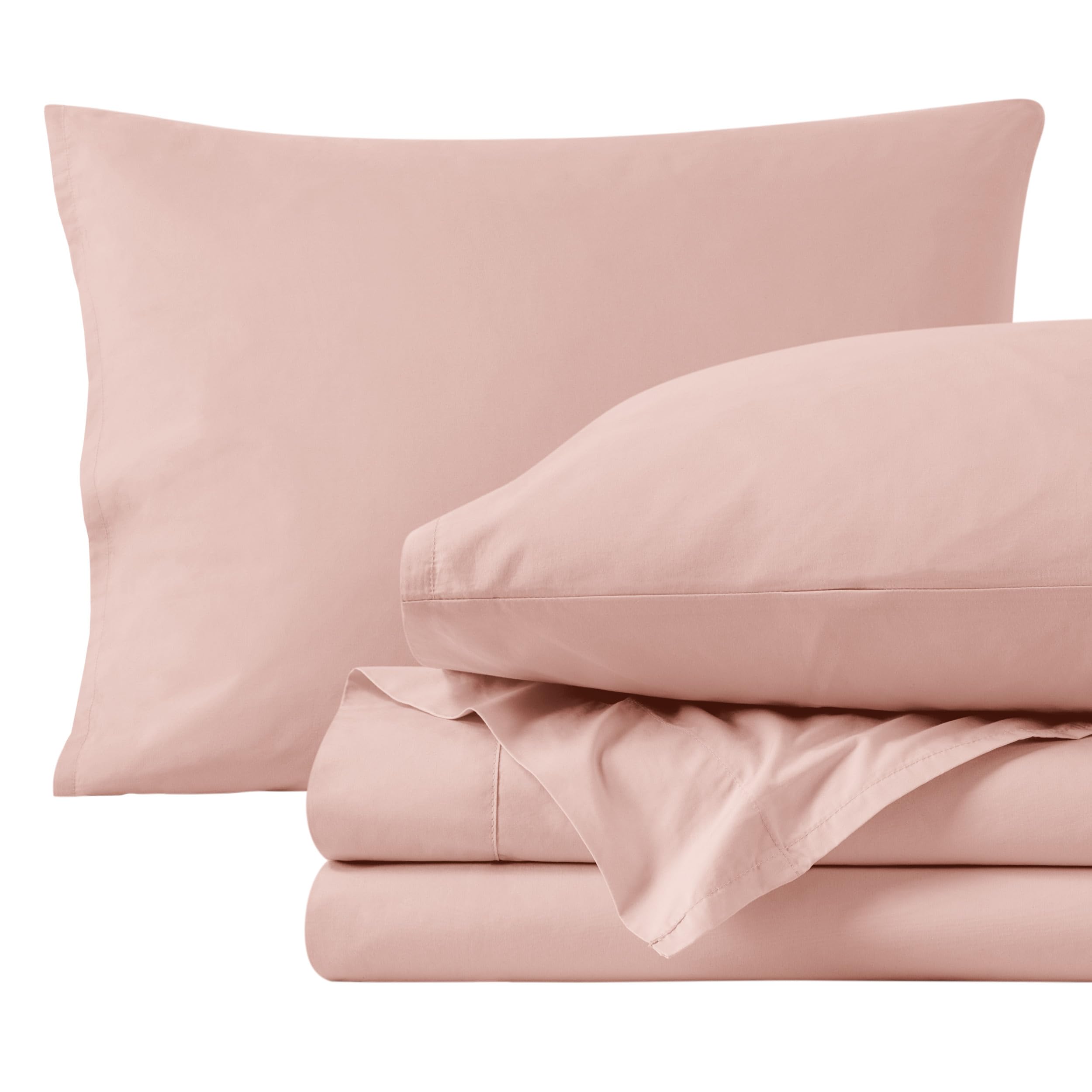 Bare Home 100% Organic Cotton Queen Sheet Set - 300 Thread Count Percale Weave - Lightweight Breathable Bedding - Soft Hypoallergenic Sheets & Pillowcases (Queen, Dusty Pink) - Perfect for Hot Sleepers & Eco-Friendly Home Decor