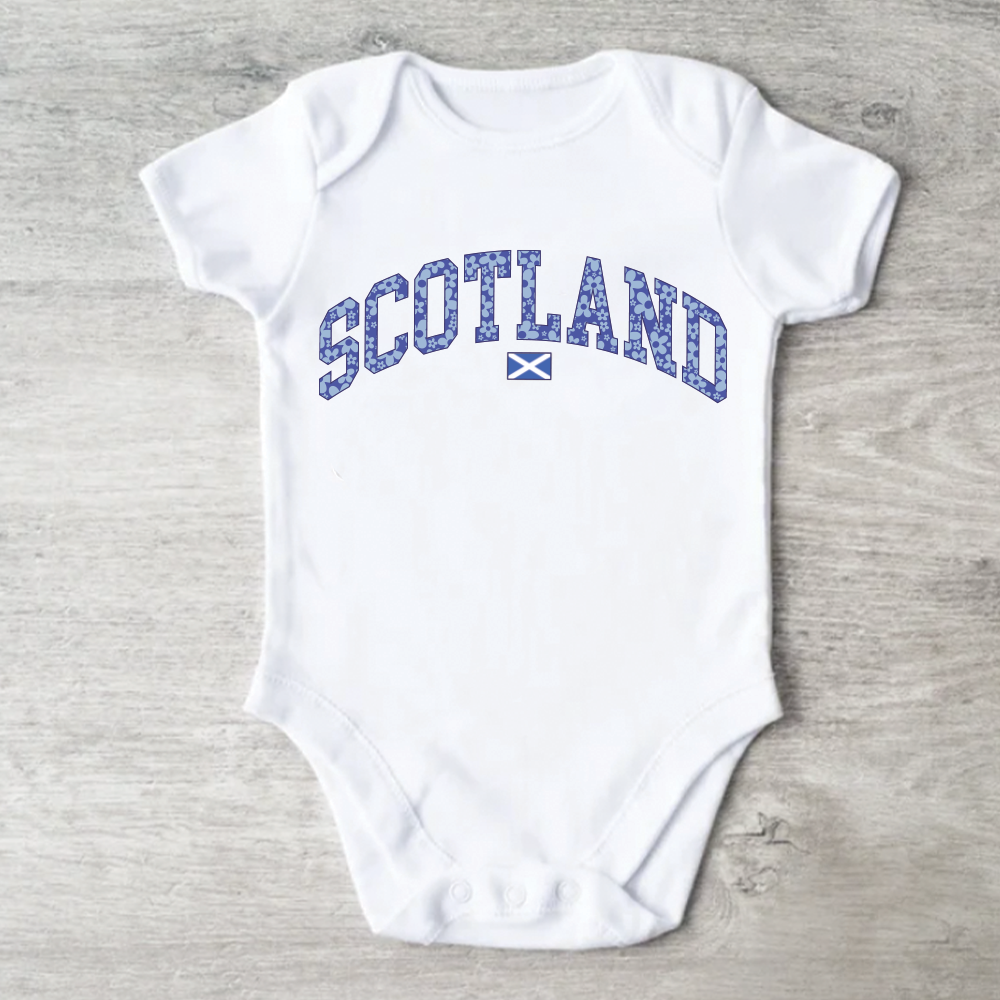 Blue Floral Scotland White Baby Vest - Soft Cotton Infant Bodysuit for Newborns & Toddlers - Perfect for Family Photos, Daily Wear & Special Occasions