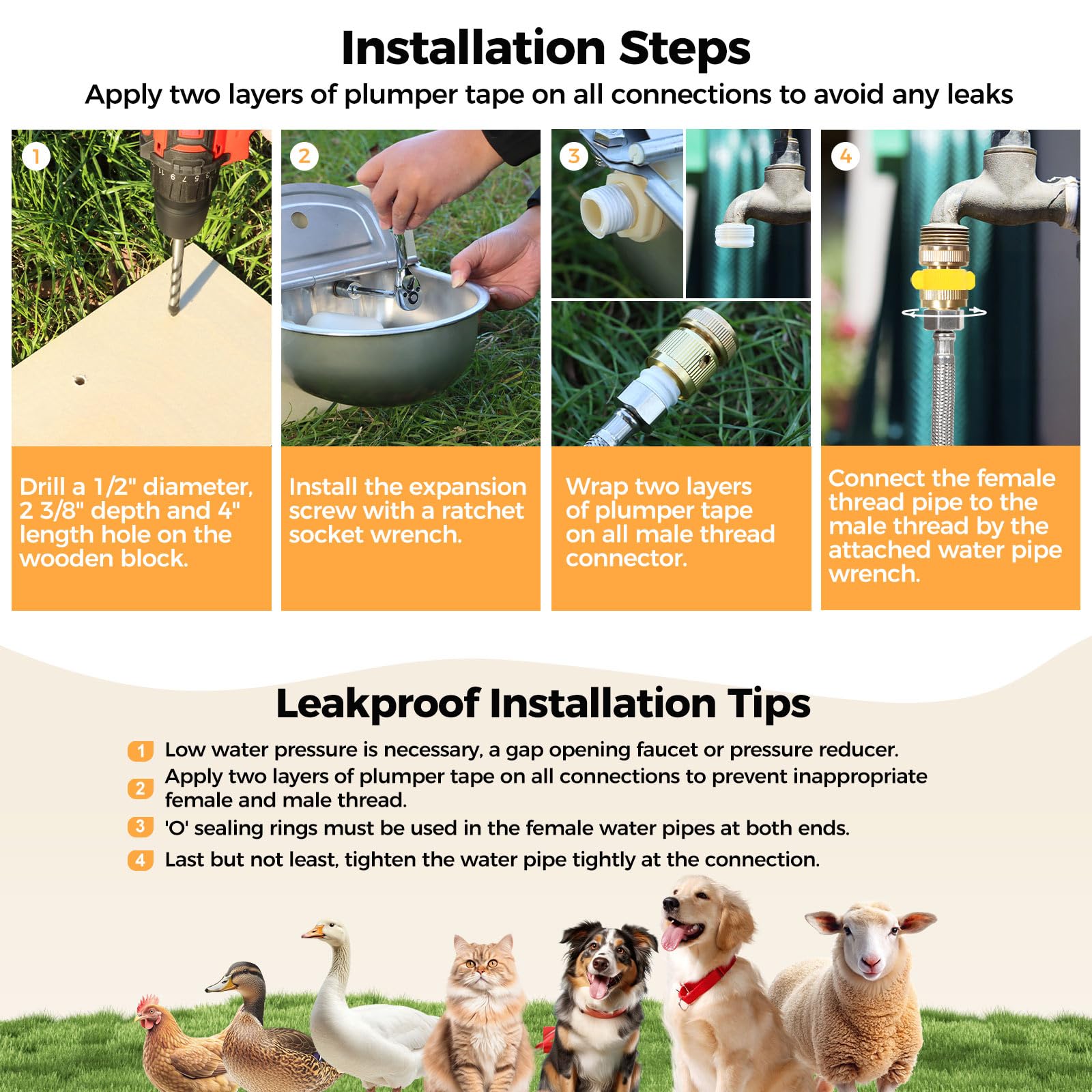 BinetGo Automatic Dog Water Dispenser - Stainless Steel Outdoor Pet Water Bowl with Bite-Resistant Design, Drain Plug & Float Valve - Ideal for Dogs, Goats & Livestock - Perfect for Backyards, Farms & Outdoor Use