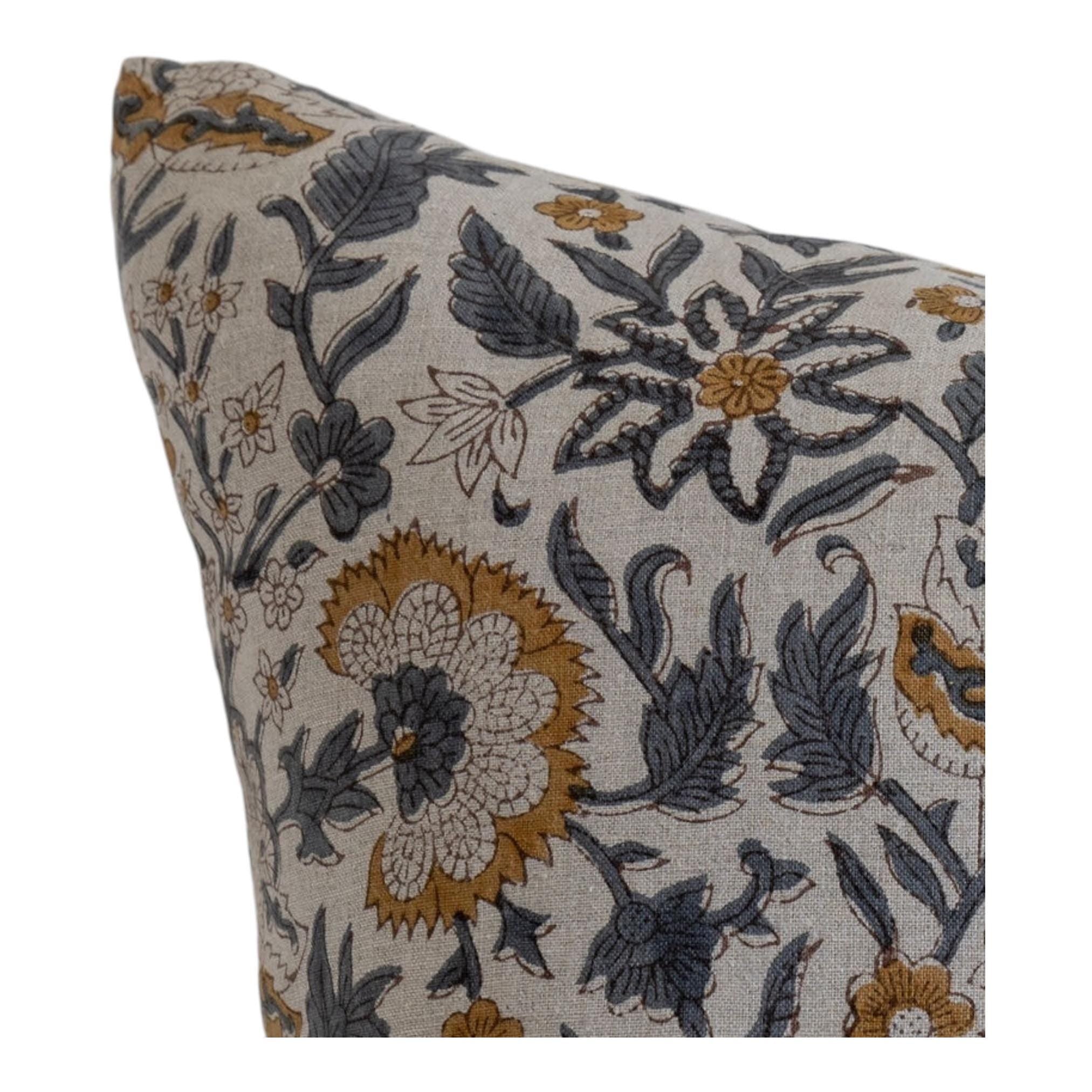 Ivins Block Print Floral Pillow Cover - Handmade Designer Home Decor for Living Room, Bedroom & Sofa - Bohemian Style Throw Pillow Case