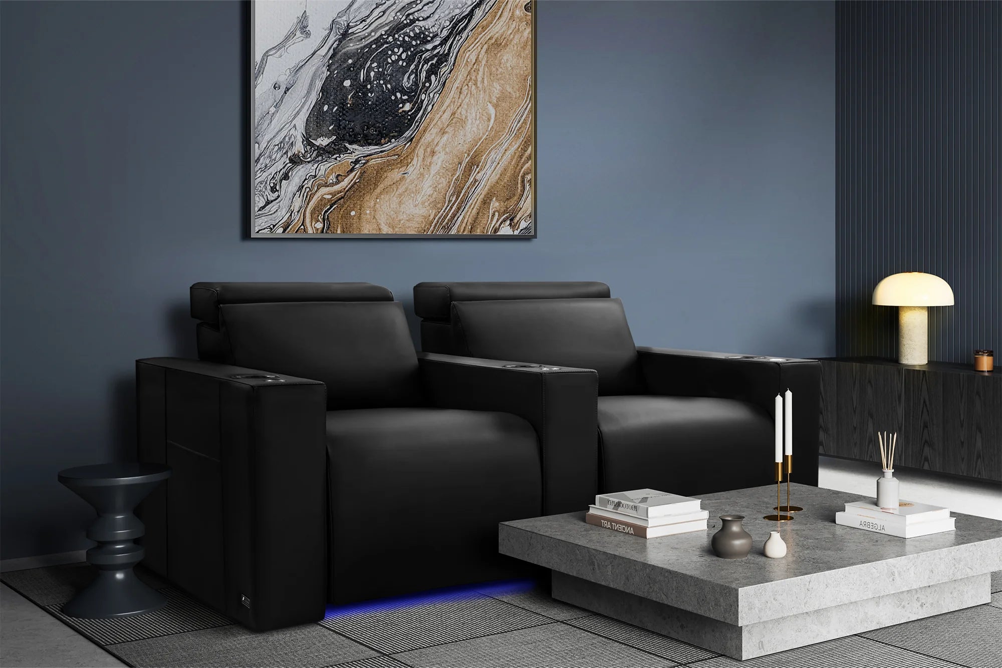 Valencia Barcelona Ultimate Genuine Leather Home Theater Seating - 3-Seater Loveseat (Left Side, Onyx Black) for Movie Nights & Game Room Comfort