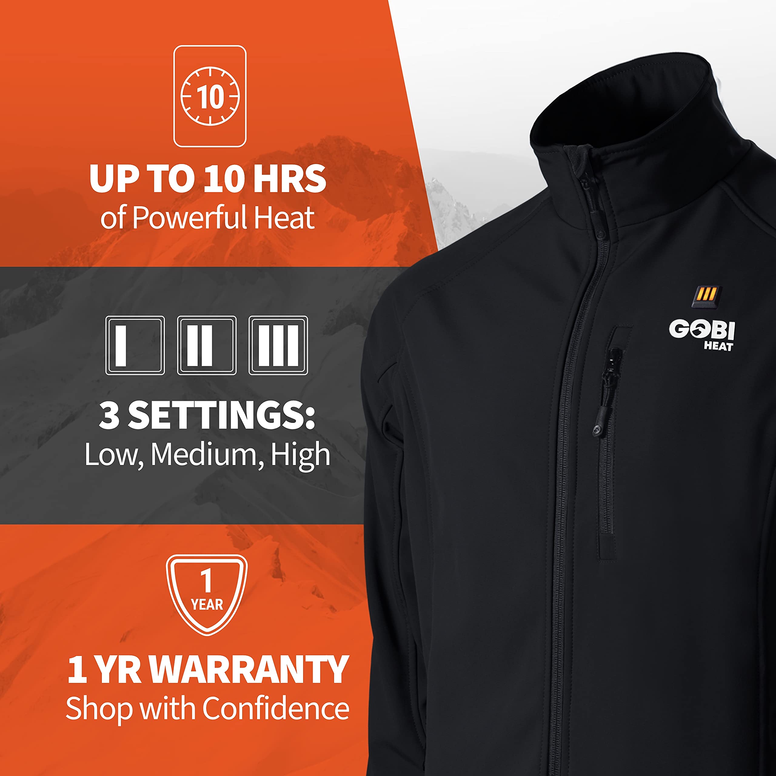 Gobi Heat Sahara Men's Heated Jacket with 10-Hour Battery & USB Charger - Machine Washable Winter Coat for Outdoor Work, Hiking & Cold Weather Activities