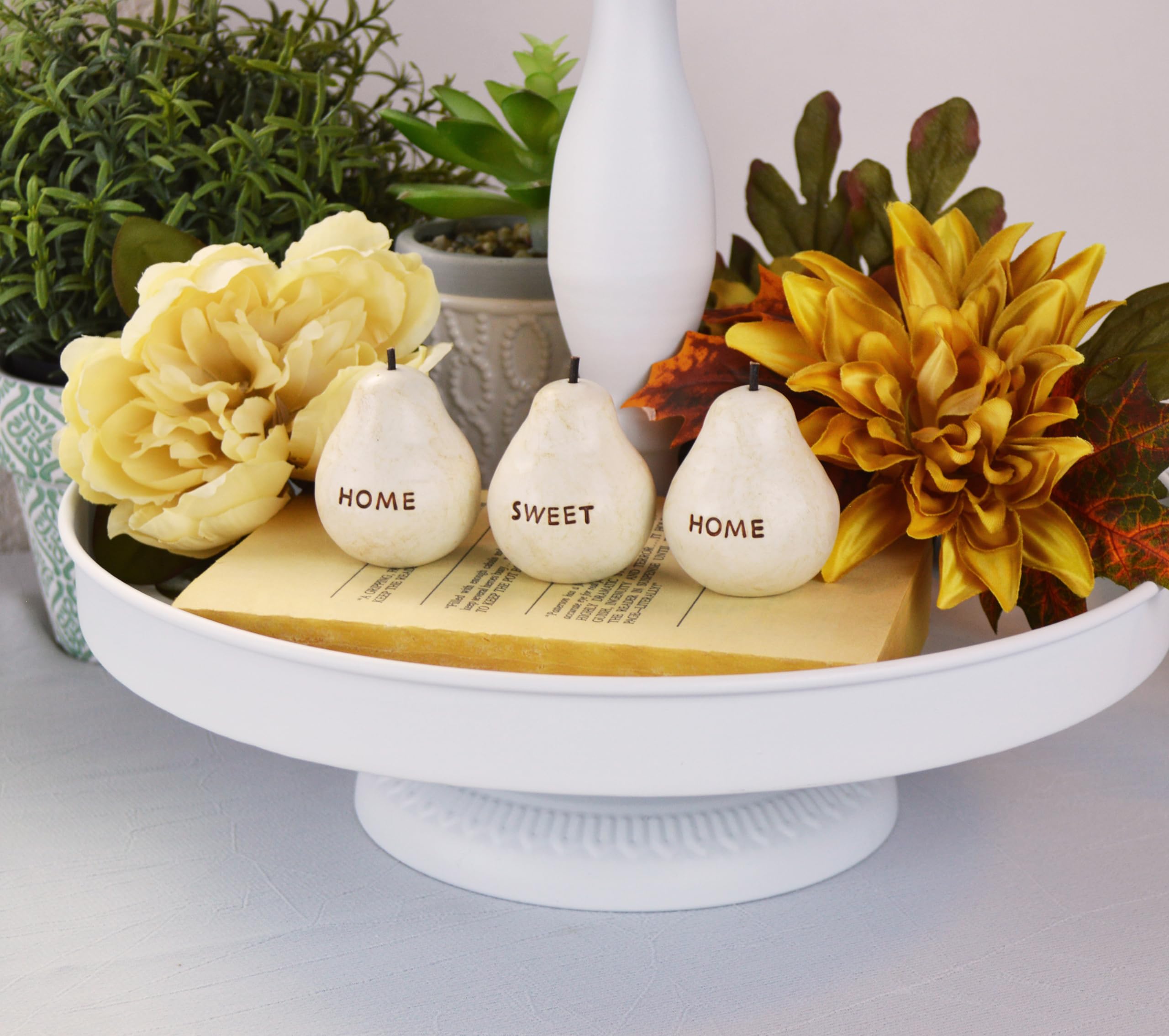 Handmade Rustic White Clay Pears Decor - Set of 3 with 