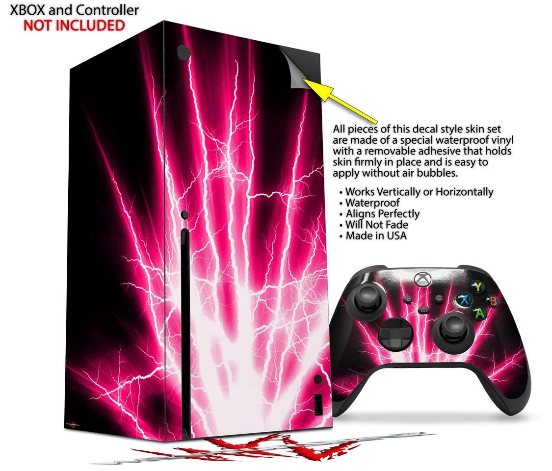XBOX Series X Console & Controller Vinyl Wrap Skin Decal - Lightning Pink (GAMING CONSOLE NOT INCLUDED) | Protective Custom Cover for Gaming Accessories | Perfect for Gaming Setups, Streamer Backgrounds & Console Protection