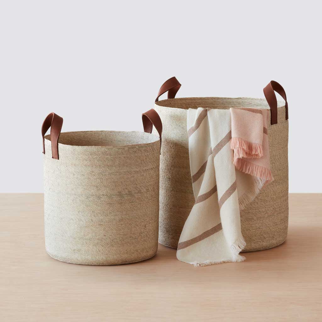 Premium Round Storage Baskets for Home Organization - Woven Cotton Decorative Bins for Bedroom, Bathroom, Nursery & Closet Storage - Mercado Collection
